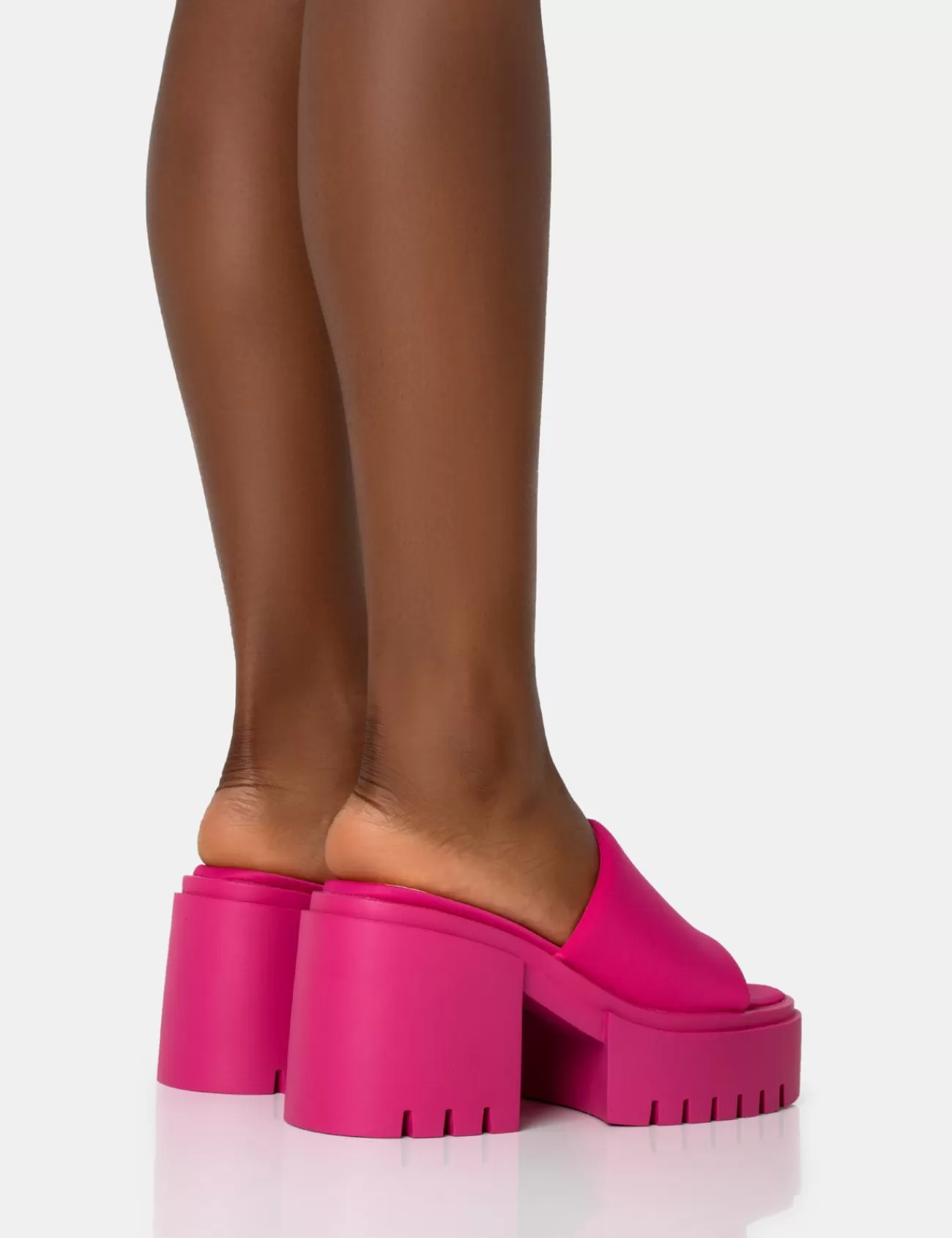 Public Desire Sabeena Chunky Mule Round Toe Mid Heel Sandals Pink Fashion