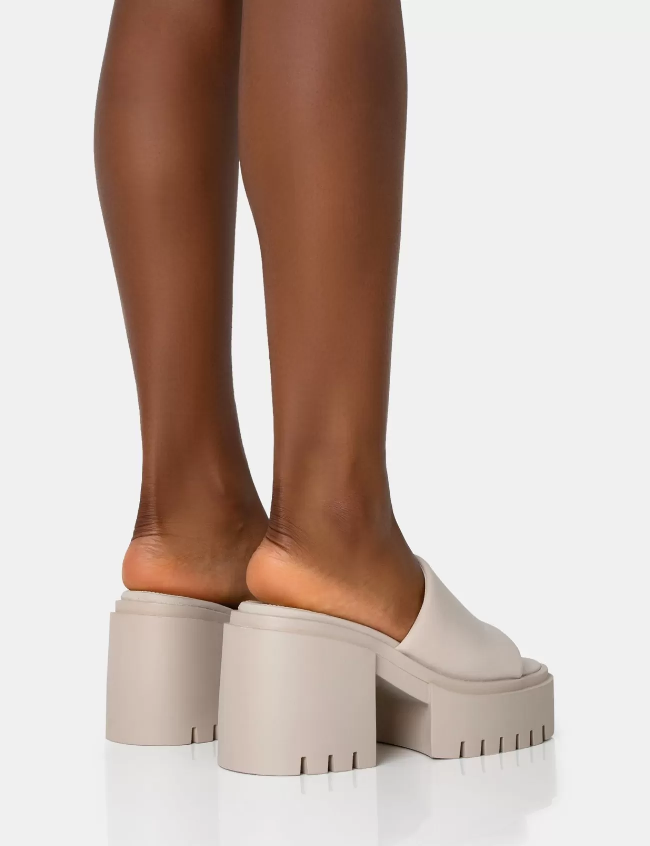 Public Desire Sabeena Ecru Chunky Mule Round Toe Mid Heel Sandals New