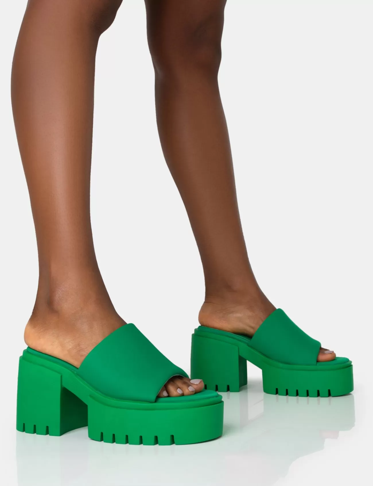 Public Desire Sabeena Green Chunky Mule Round Toe Mid Heel Sandals Store