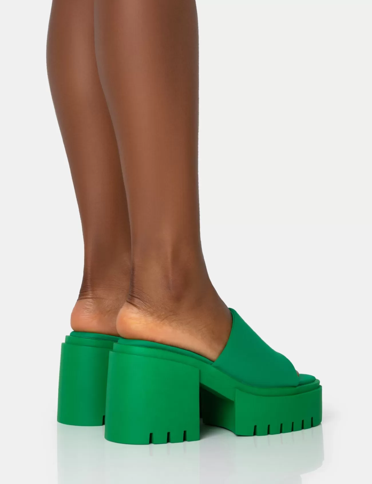 Public Desire Sabeena Green Chunky Mule Round Toe Mid Heel Sandals Store