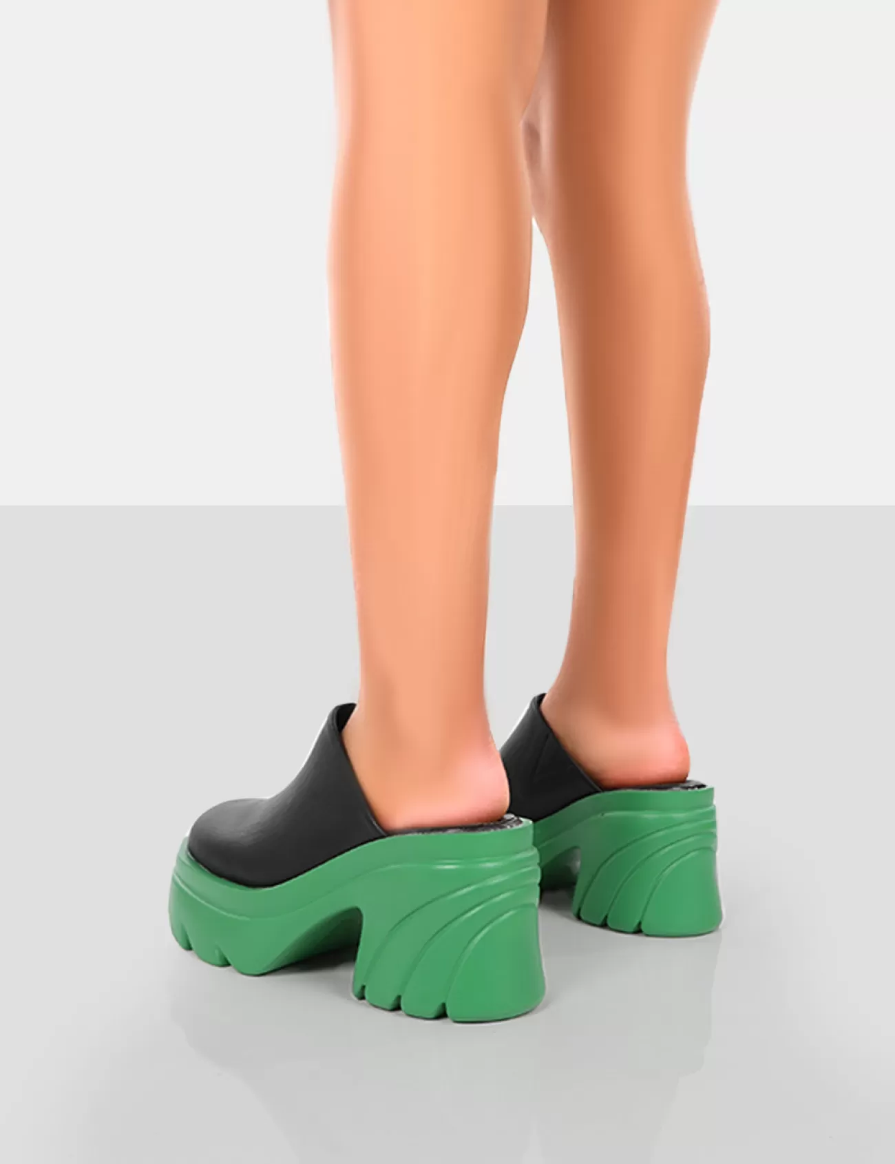 Public Desire Sandi Pu Chunky Sole Block Heeled Mules Green Outlet