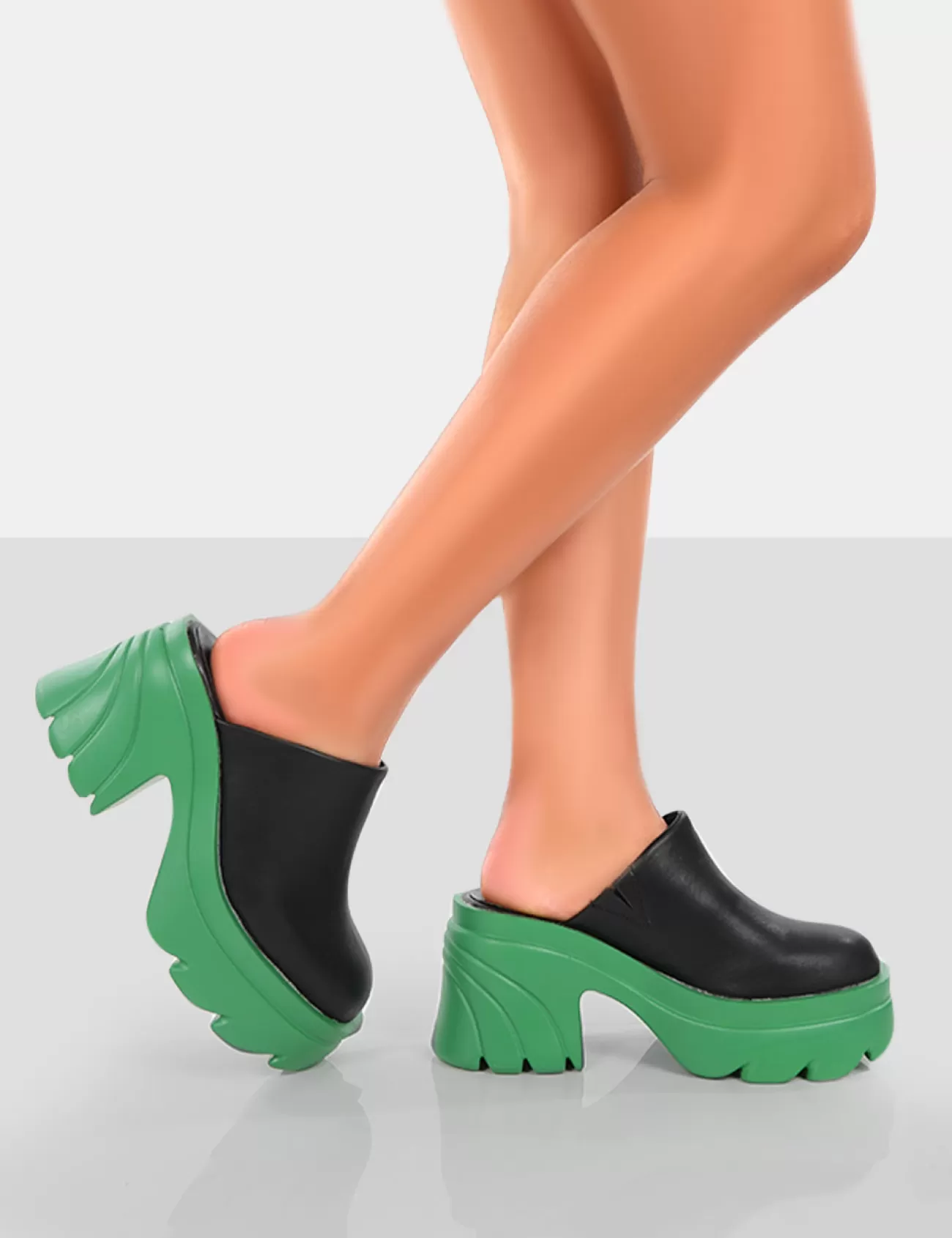 Public Desire Sandi Pu Chunky Sole Block Heeled Mules Green Outlet