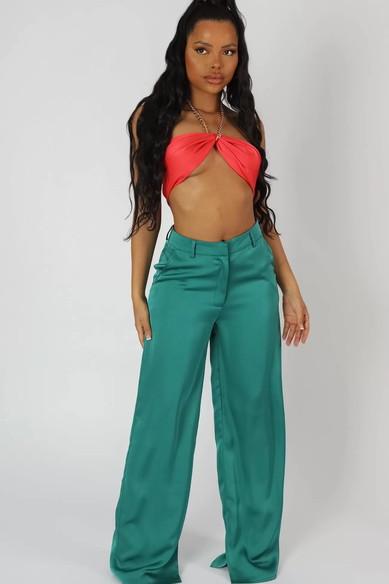 Public Desire Satin Chain Halterneck Top Coral Best