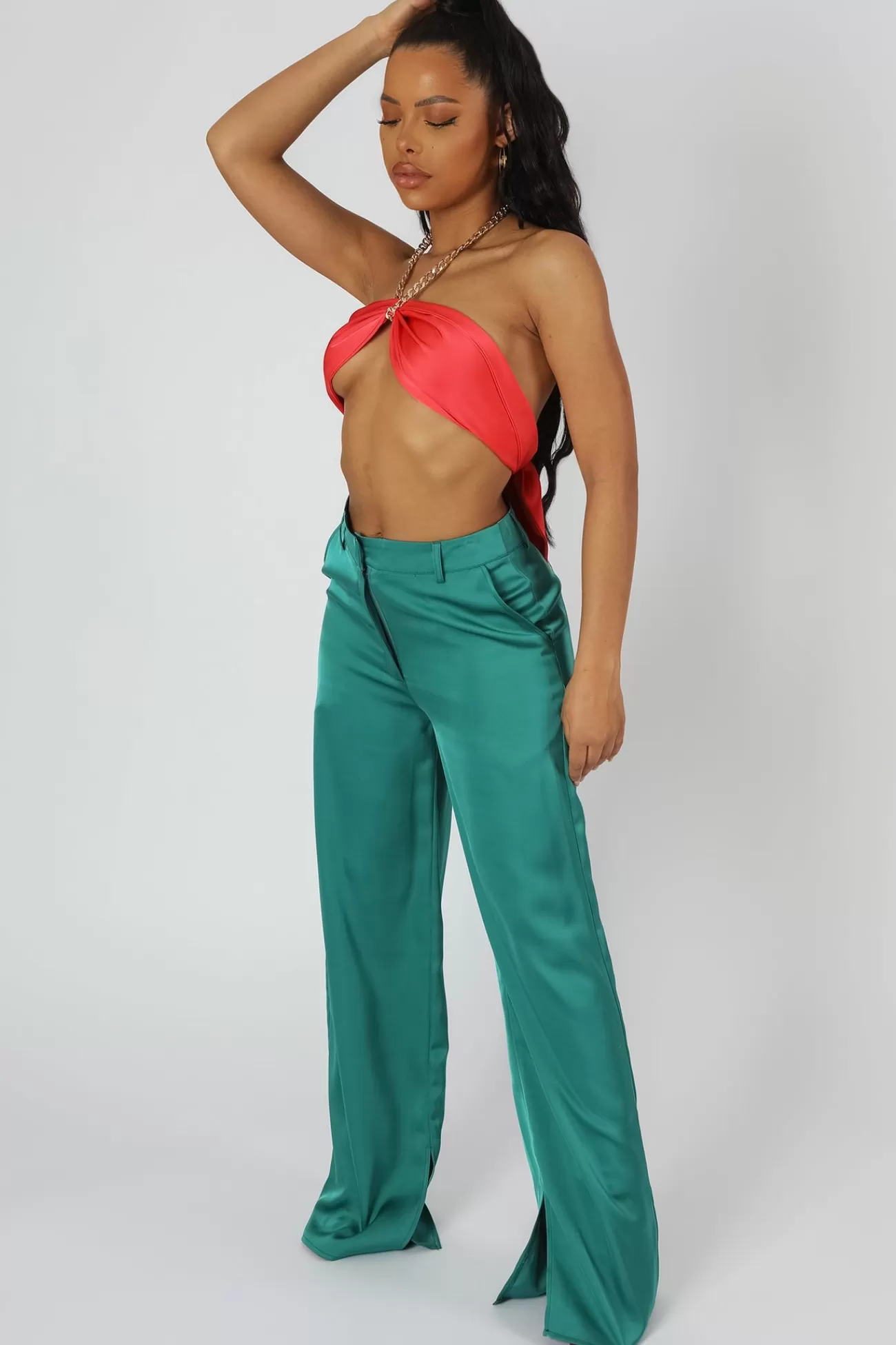 Public Desire Satin Chain Halterneck Top Coral Best