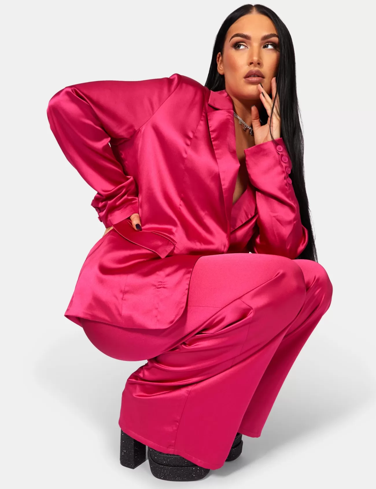Public Desire Satin Dad Blazer Pink Sale