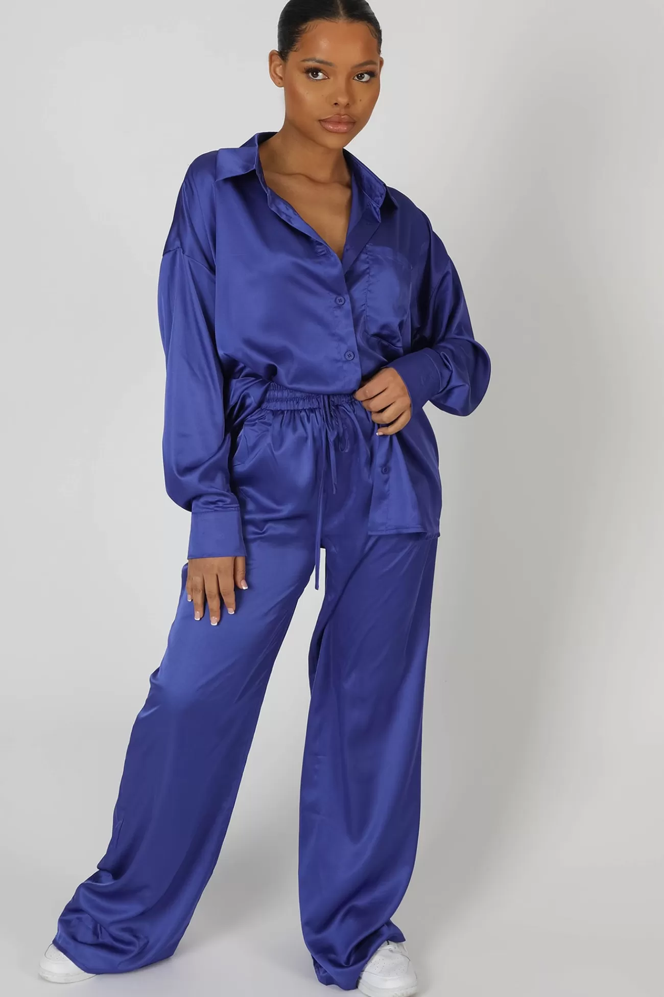 Public Desire Satin Wide Leg Trousers Purple Hot