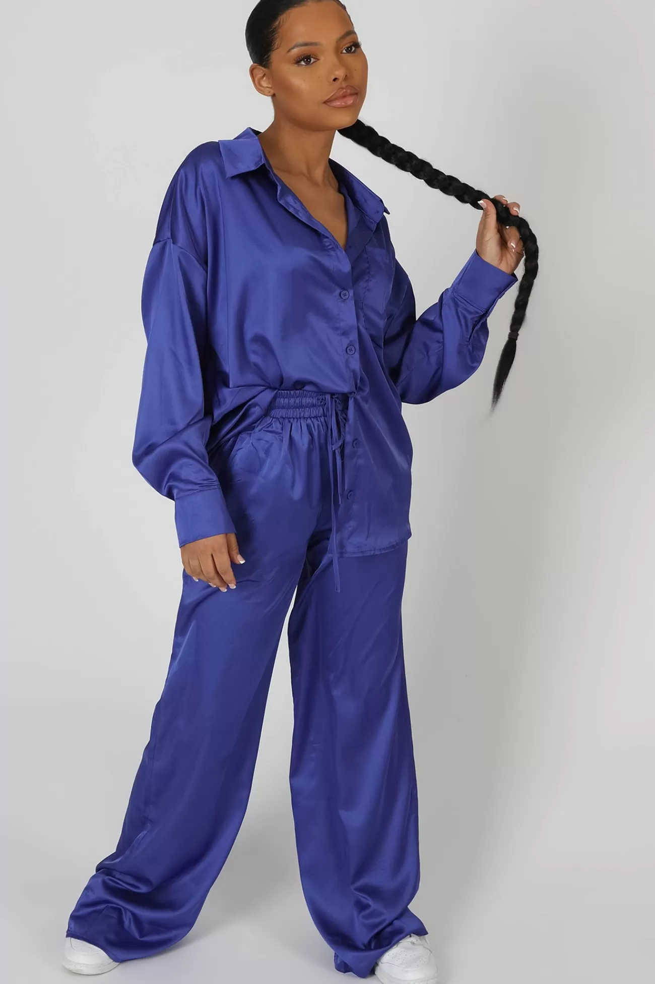 Public Desire Satin Wide Leg Trousers Purple Hot