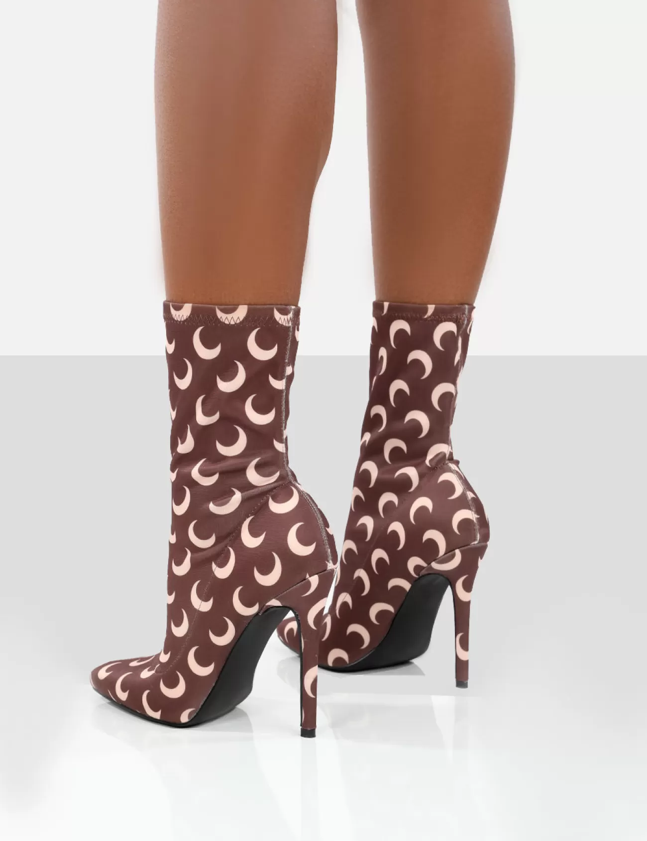 Public Desire Saturn Return Pointed Toe Stiletto Printed Sock Boots Brown Store