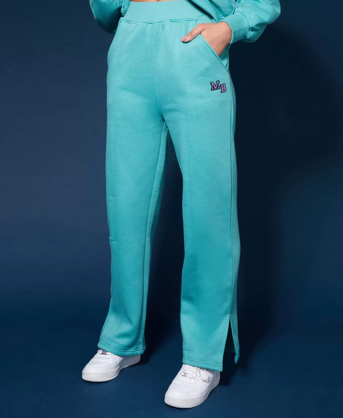 Public Desire Seam Front Straight Leg Embroidered Joggers Aqua New