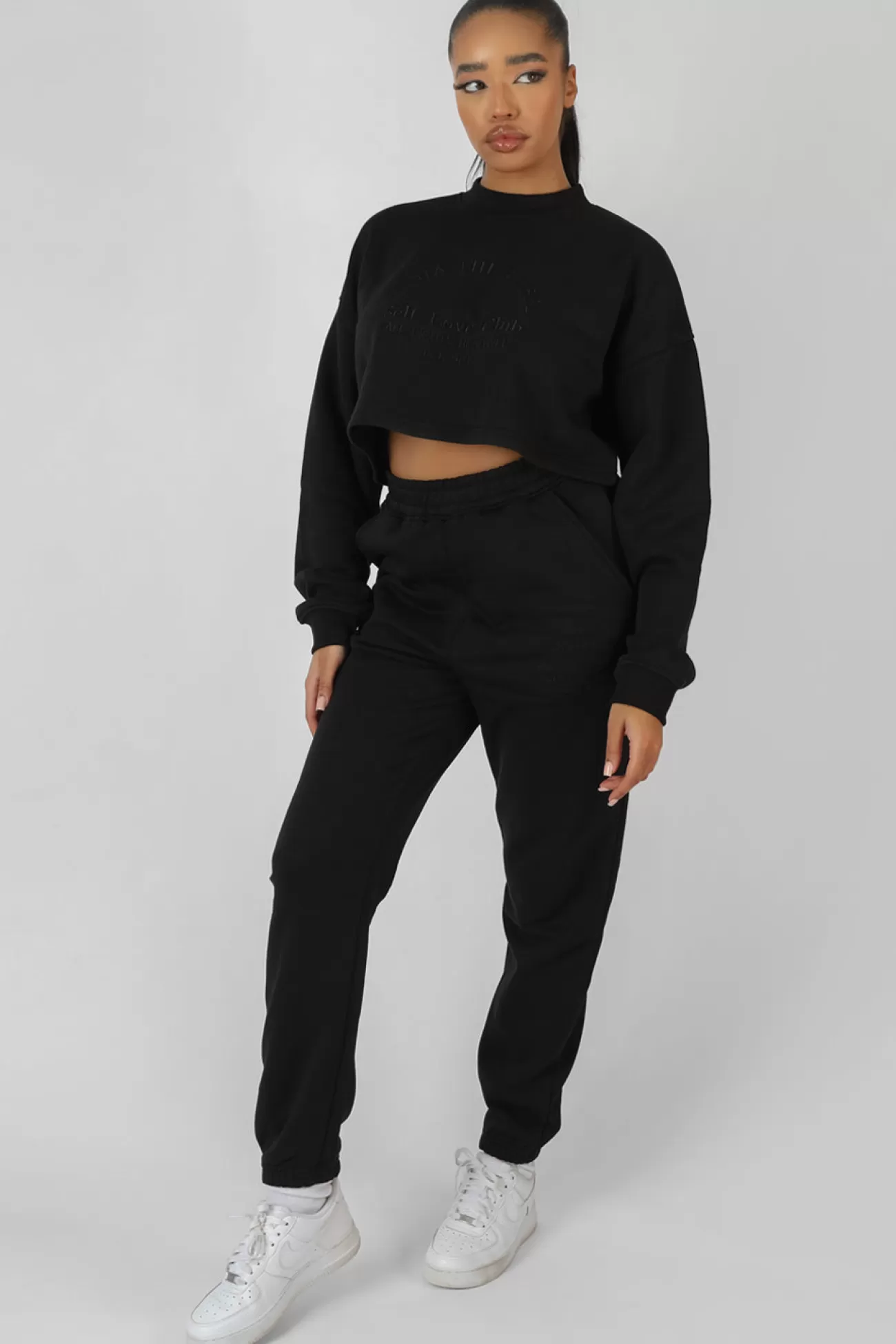 Public Desire Self Love Club Cropped Sweatshirt Black Purple Outlet