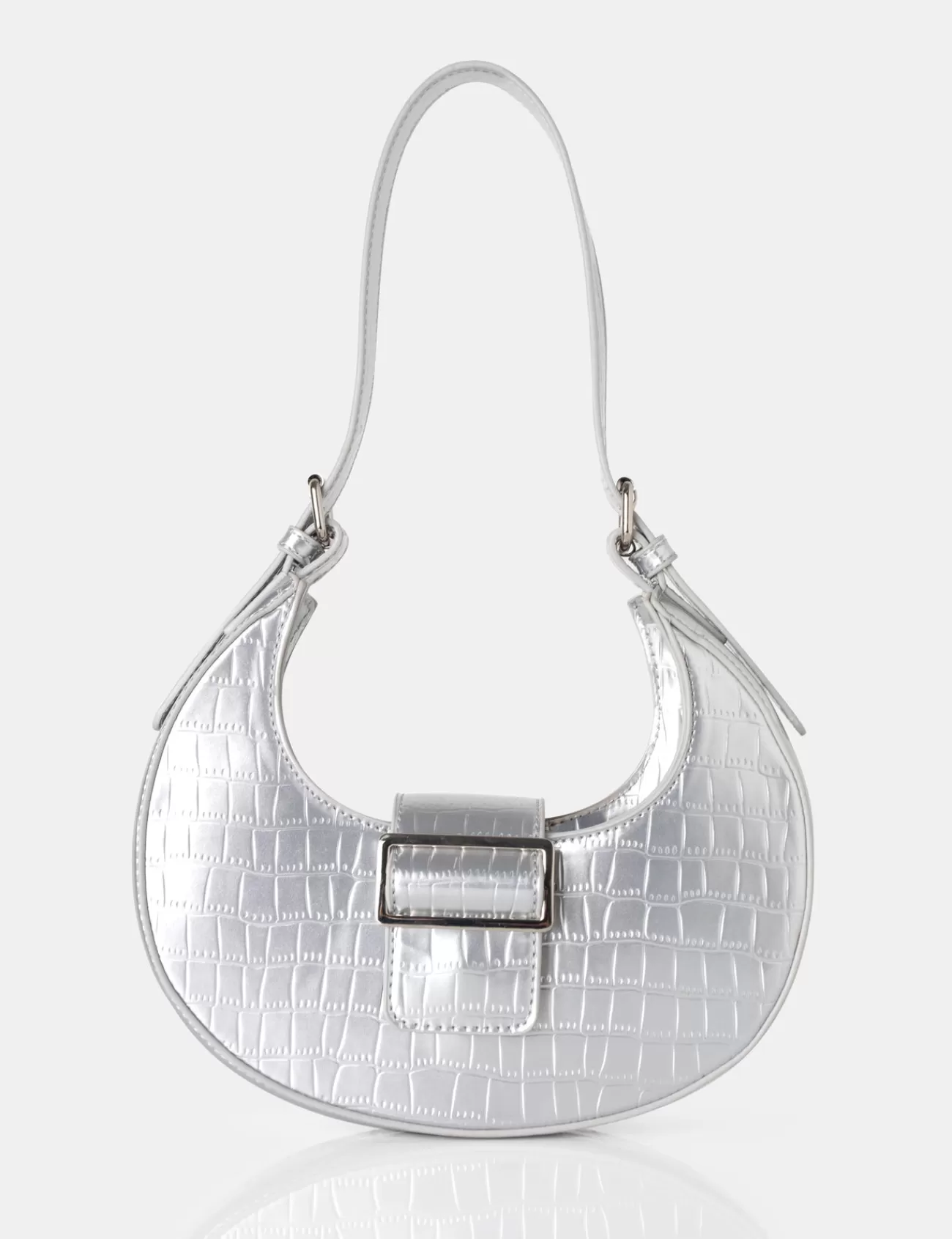 Public Desire Sicily Croc Buckle Feature Hobo Shoulder Bag Silver Online