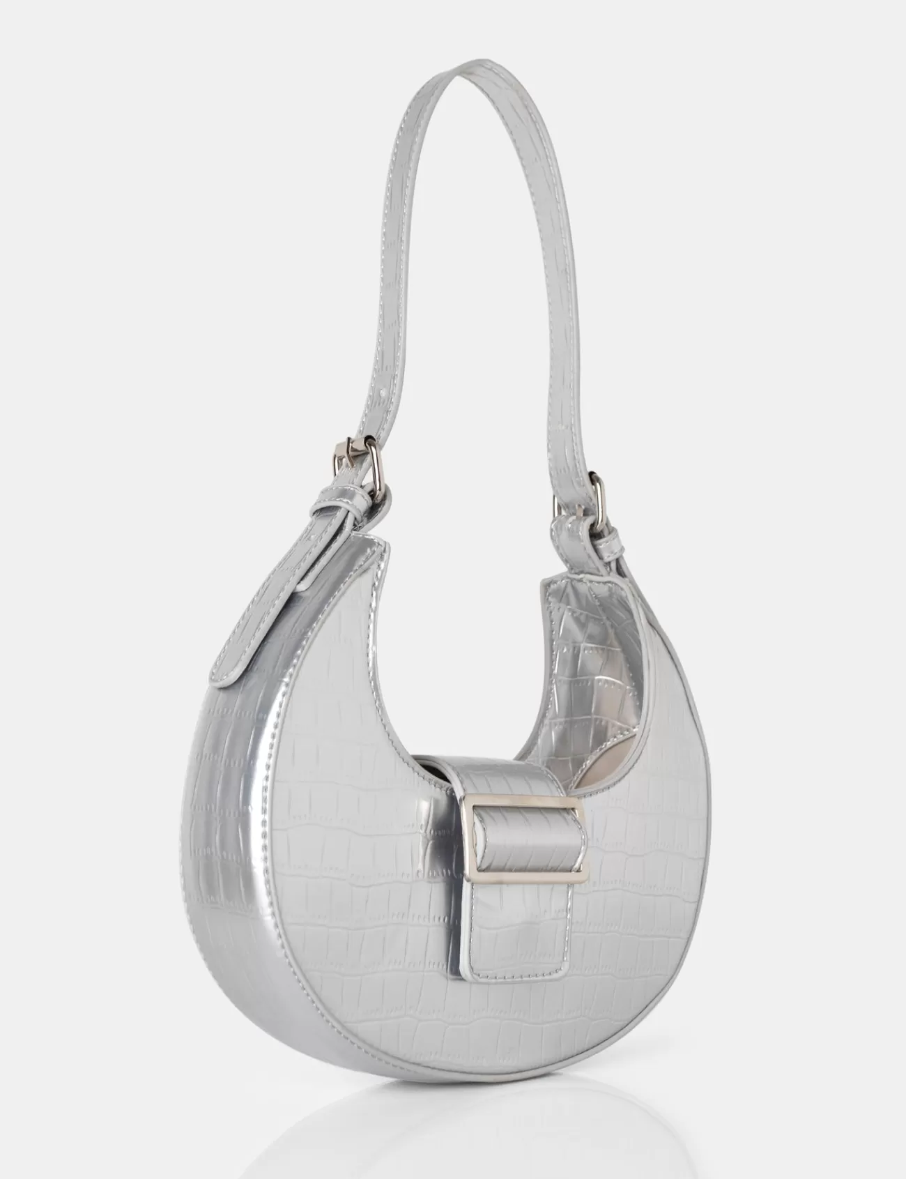Public Desire Sicily Croc Buckle Feature Hobo Shoulder Bag Silver Online