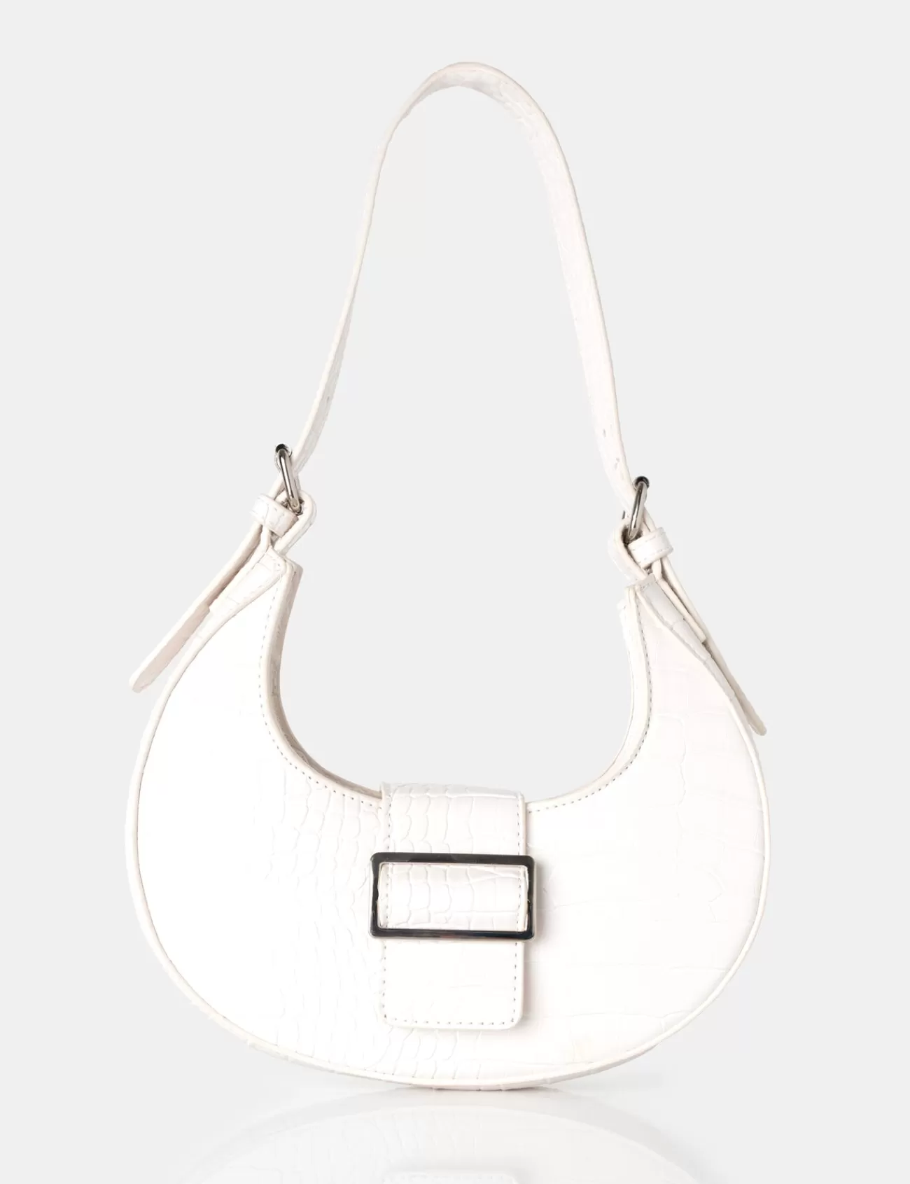 Public Desire Sicily Croc Pu Buckle Feature Hobo Shoulder Bag White Discount