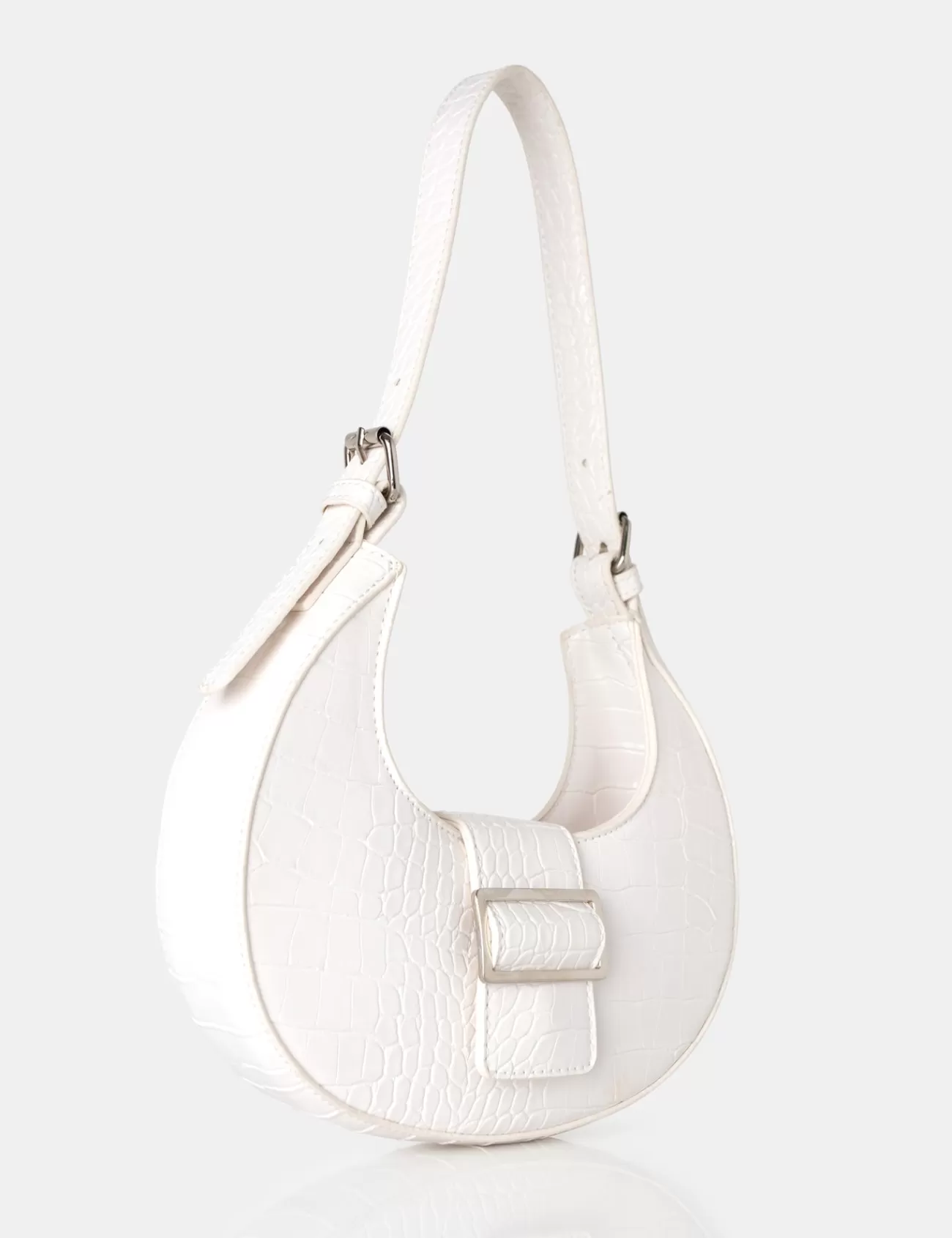 Public Desire Sicily Croc Pu Buckle Feature Hobo Shoulder Bag White Discount