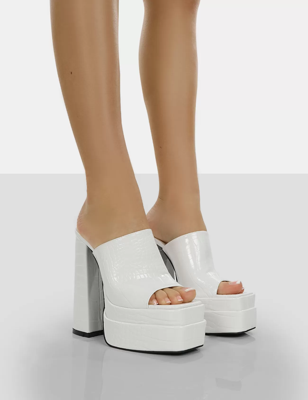 Public Desire Sky High Croc Chunky Platform High Heeled Mules White Outlet