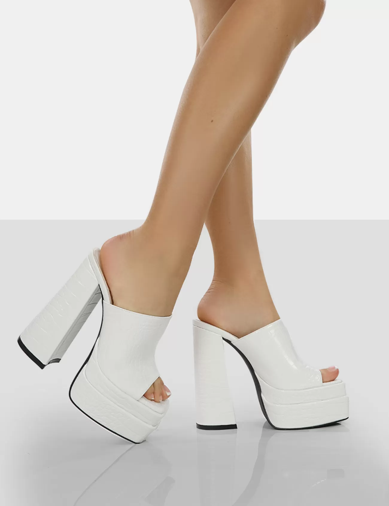 Public Desire Sky High Croc Chunky Platform High Heeled Mules White Outlet