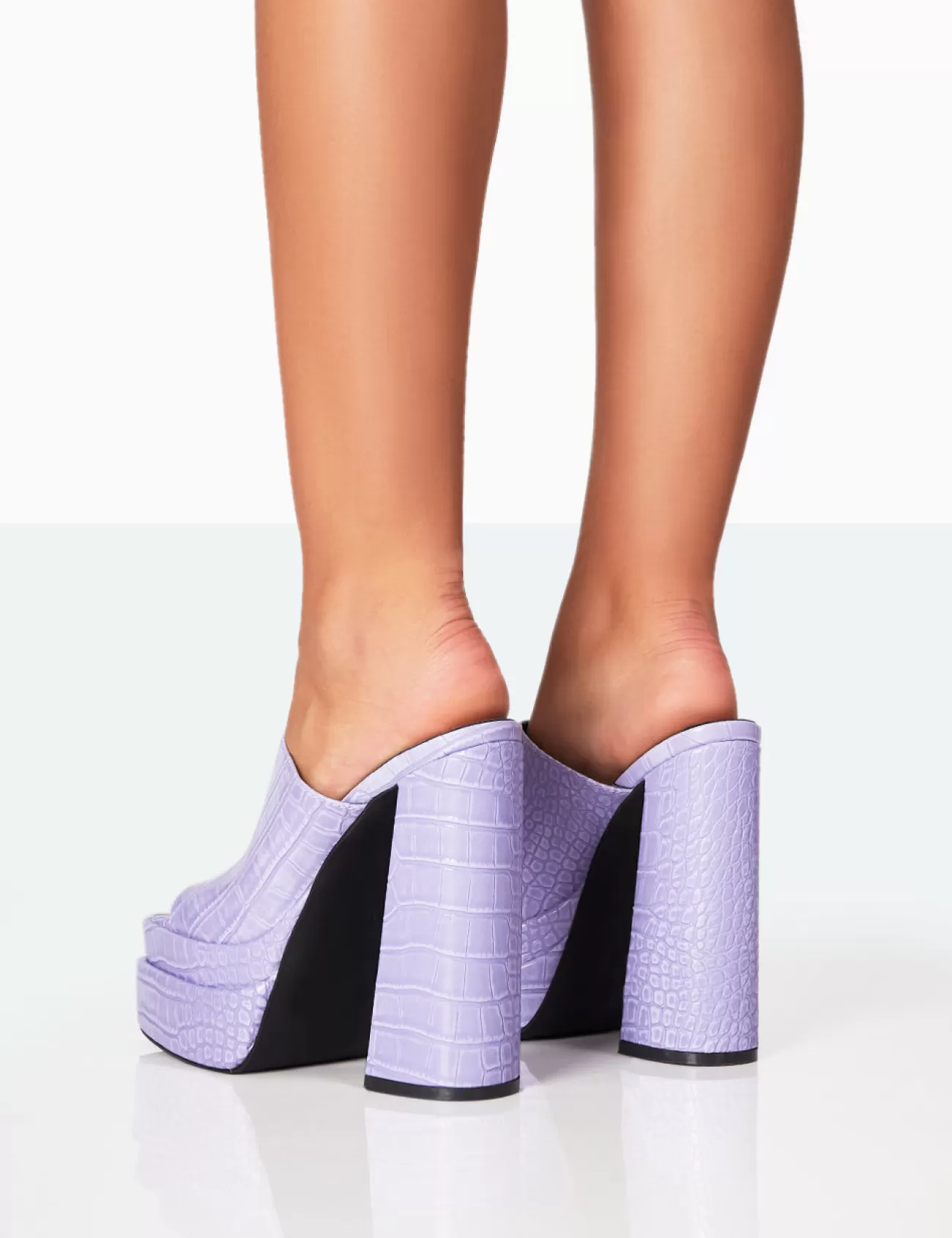 Public Desire Skyhigh Neon Croc Chunky Platform High Heeled Mules Purple Fashion