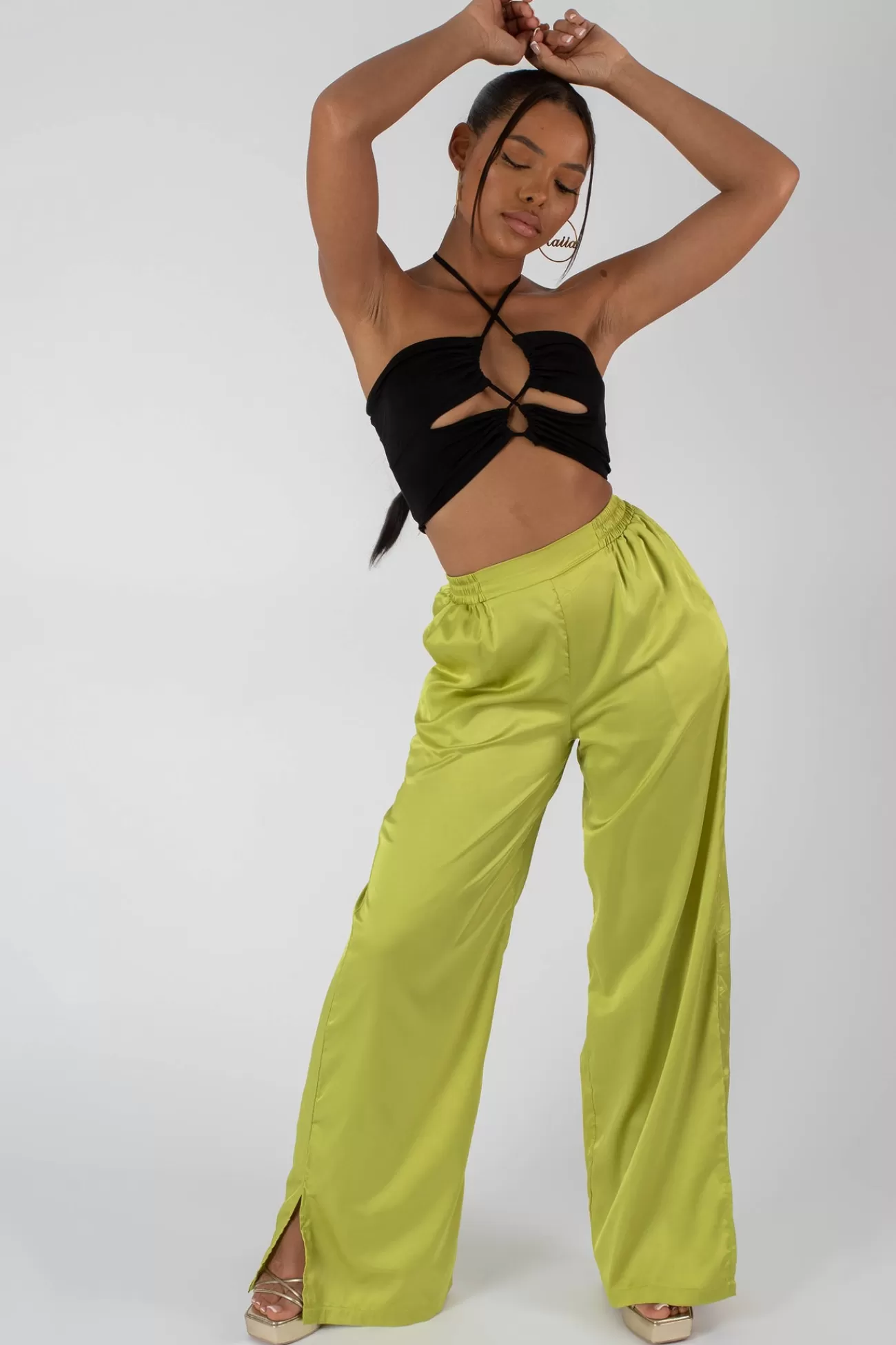 Public Desire Slinky Loop Ruching Crop Top Black Cheap