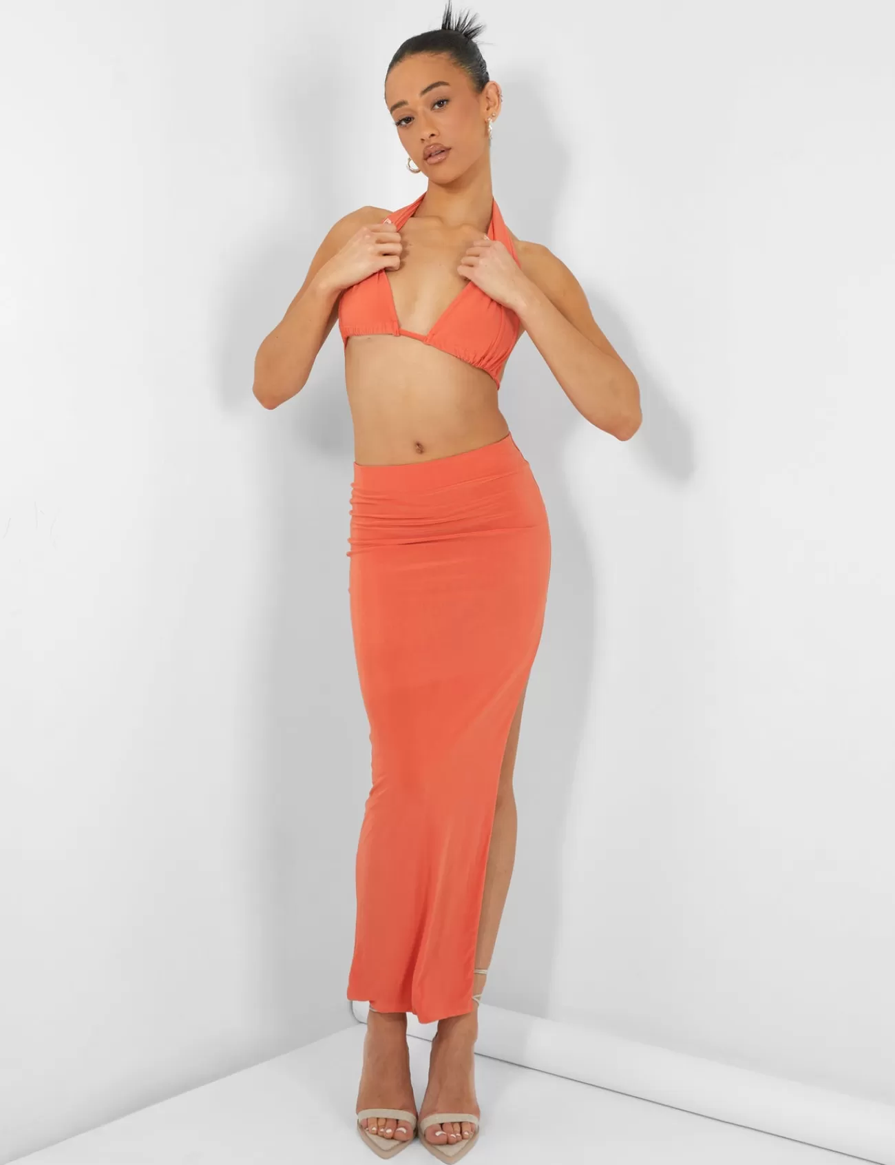 Public Desire Slinky Midaxi Skirt Orange Best
