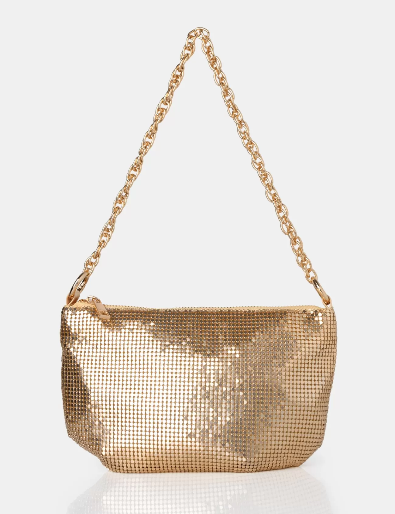 Public Desire Slouch Diamante Chainmail Baguette Chain Detail Shoulder Bag Gold New