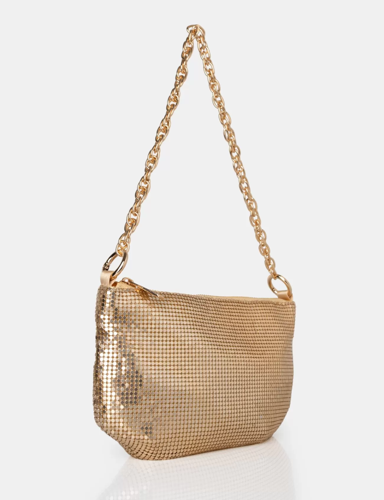 Public Desire Slouch Diamante Chainmail Baguette Chain Detail Shoulder Bag Gold New
