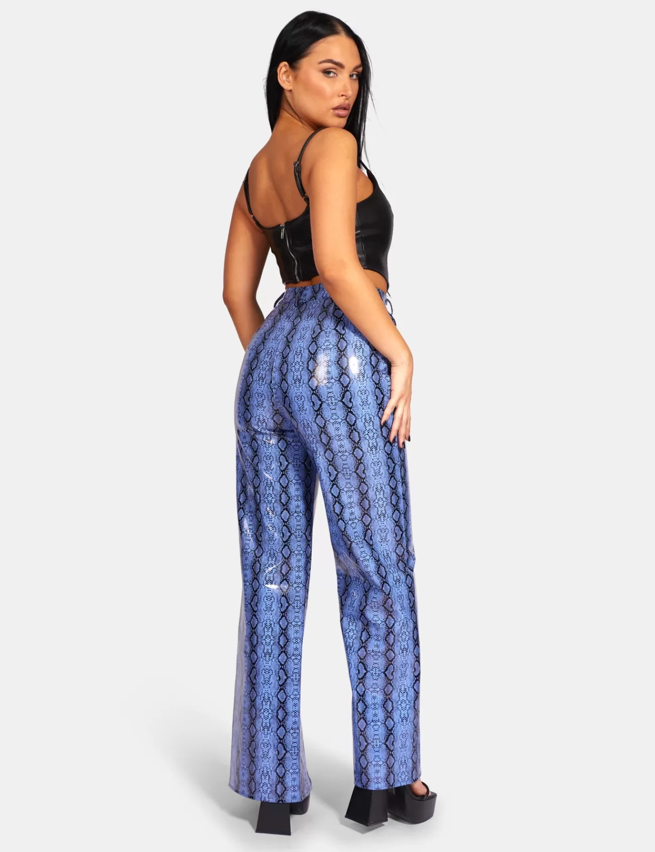 Public Desire Snake Print Pu Wide Leg Trousers Blue Online