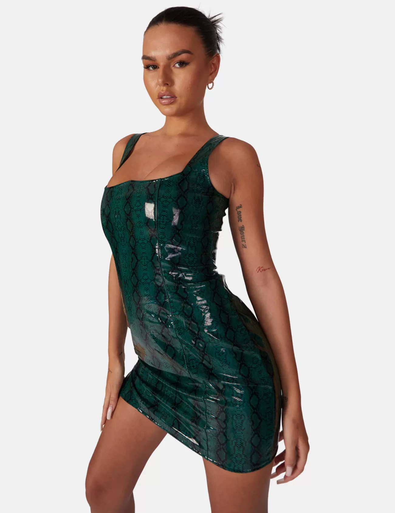 Public Desire Snake Pu Corset Mini Dress Green Hot