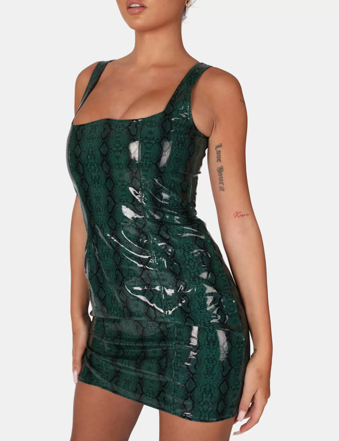 Public Desire Snake Pu Corset Mini Dress Green Hot