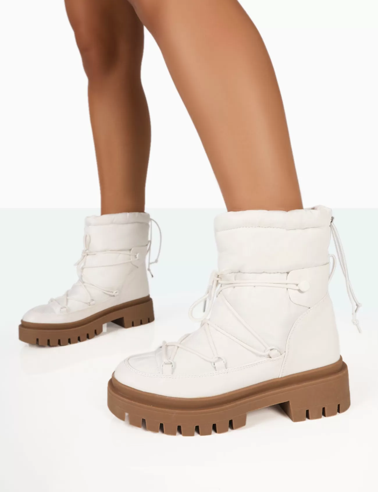 Public Desire Snowy Lace Up Chunky Sole Snow Ankle Boots White Sale