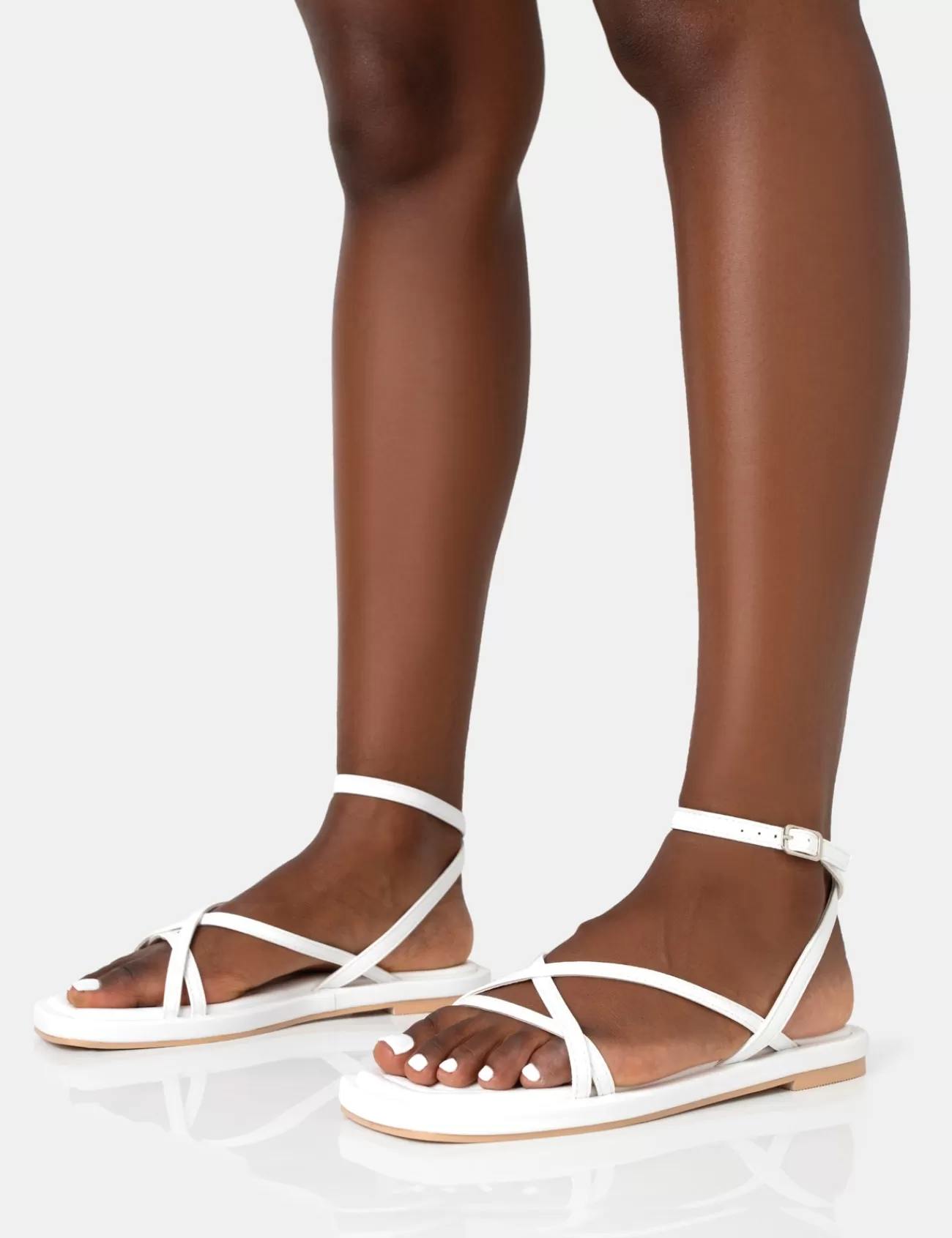 Public Desire Soul Pu Strappy Padded Flat Sandals White Shop