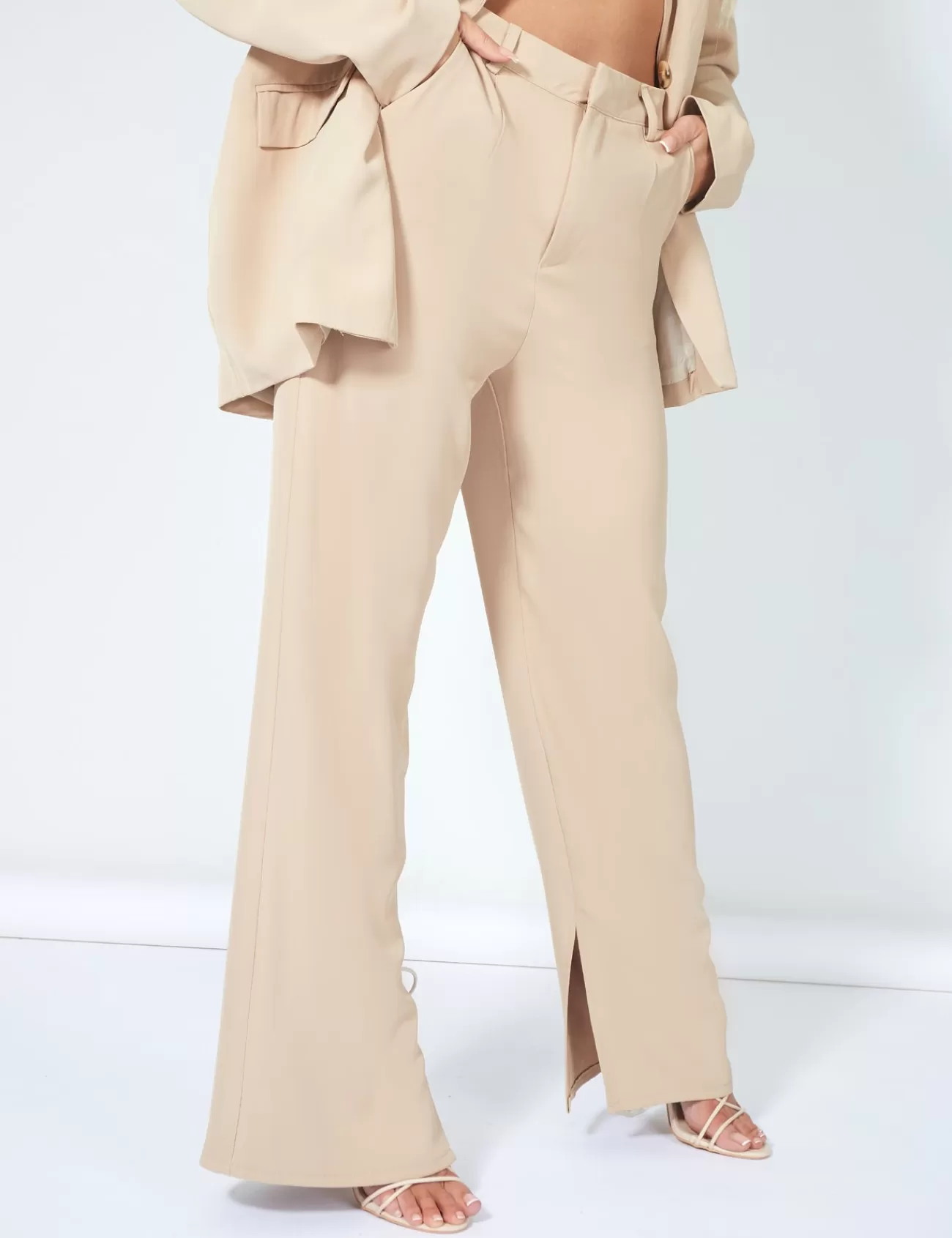 Public Desire Split Detail High Waisted Dad Trouser Sand Best Sale