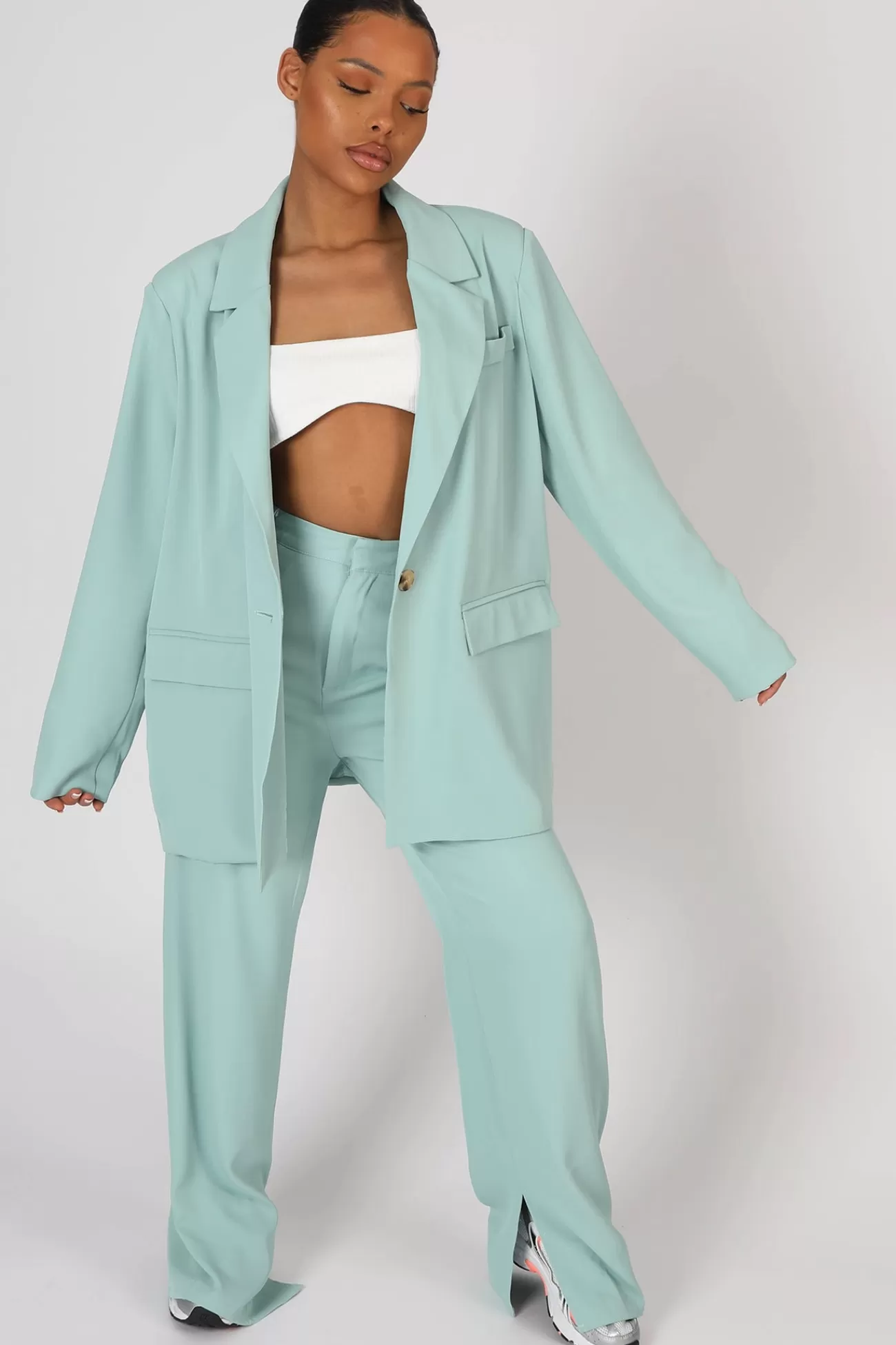 Public Desire Split Detail High Waisted Dad Trouser Peppermint New