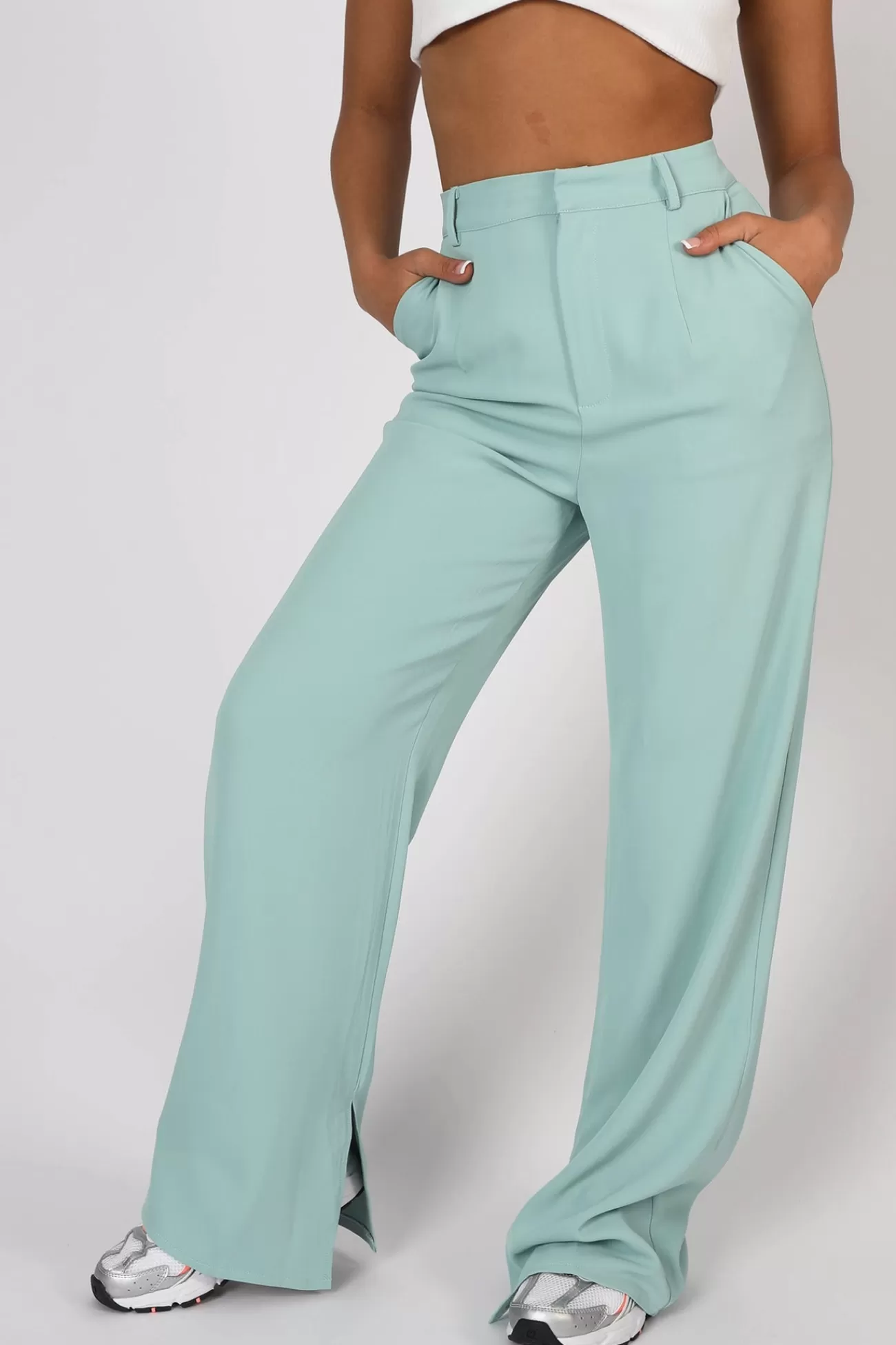 Public Desire Split Detail High Waisted Dad Trouser Peppermint New