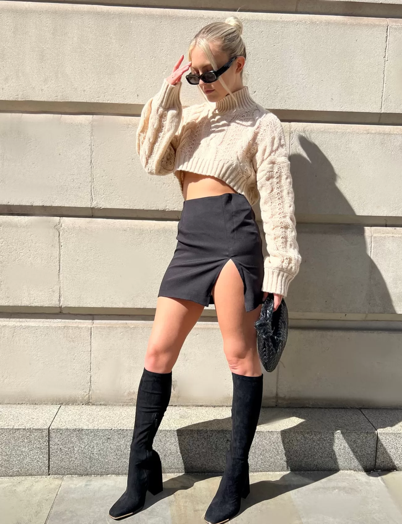 Public Desire Split Front Mini Skirt Black Sale