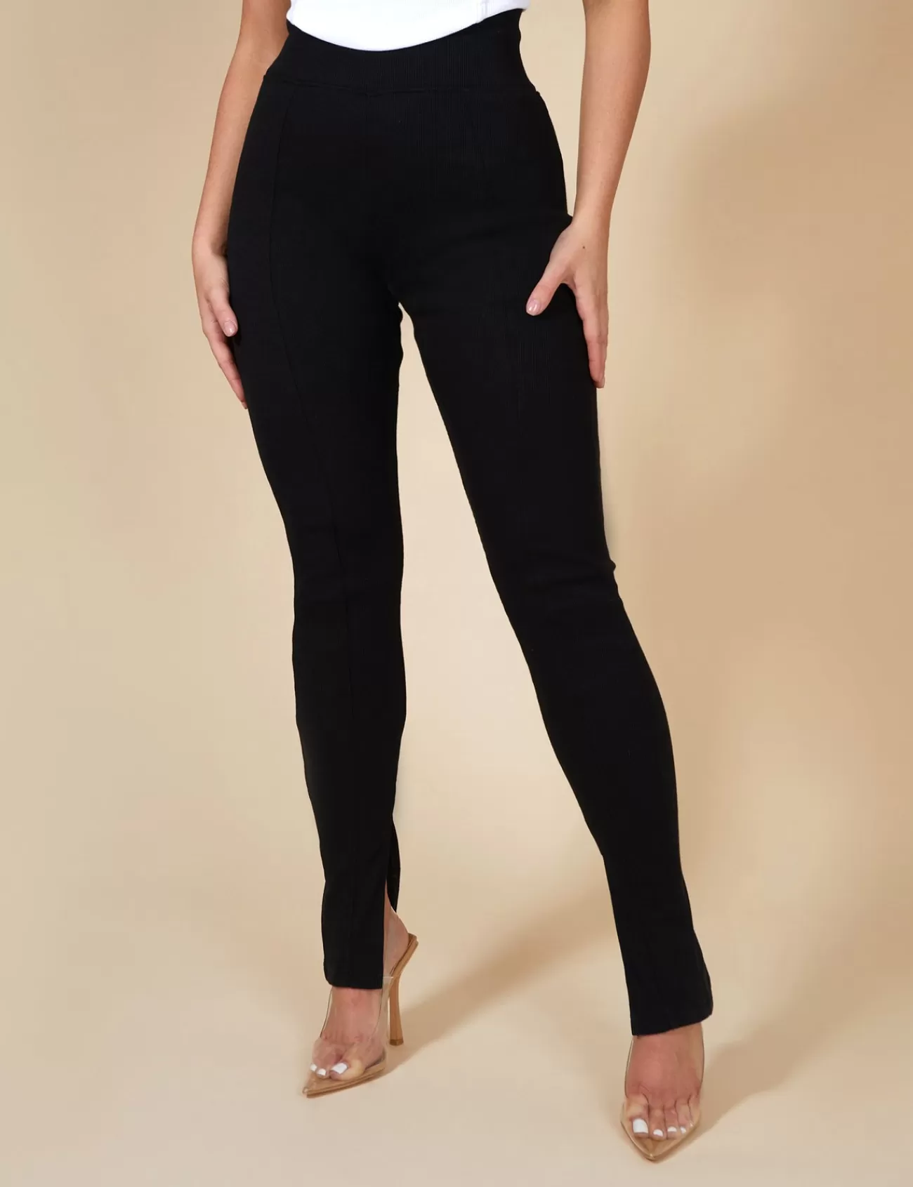Public Desire Split Hem Ribbed Leggings Black Best Sale
