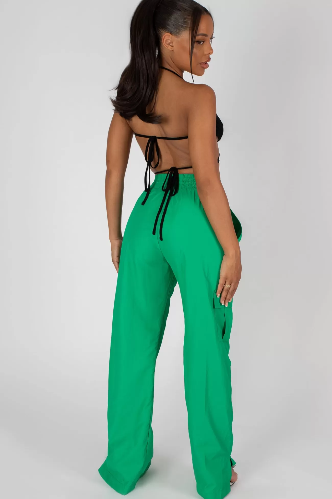 Public Desire Split Hem Wide Leg Cargo Pocket Trouser Green Cheap