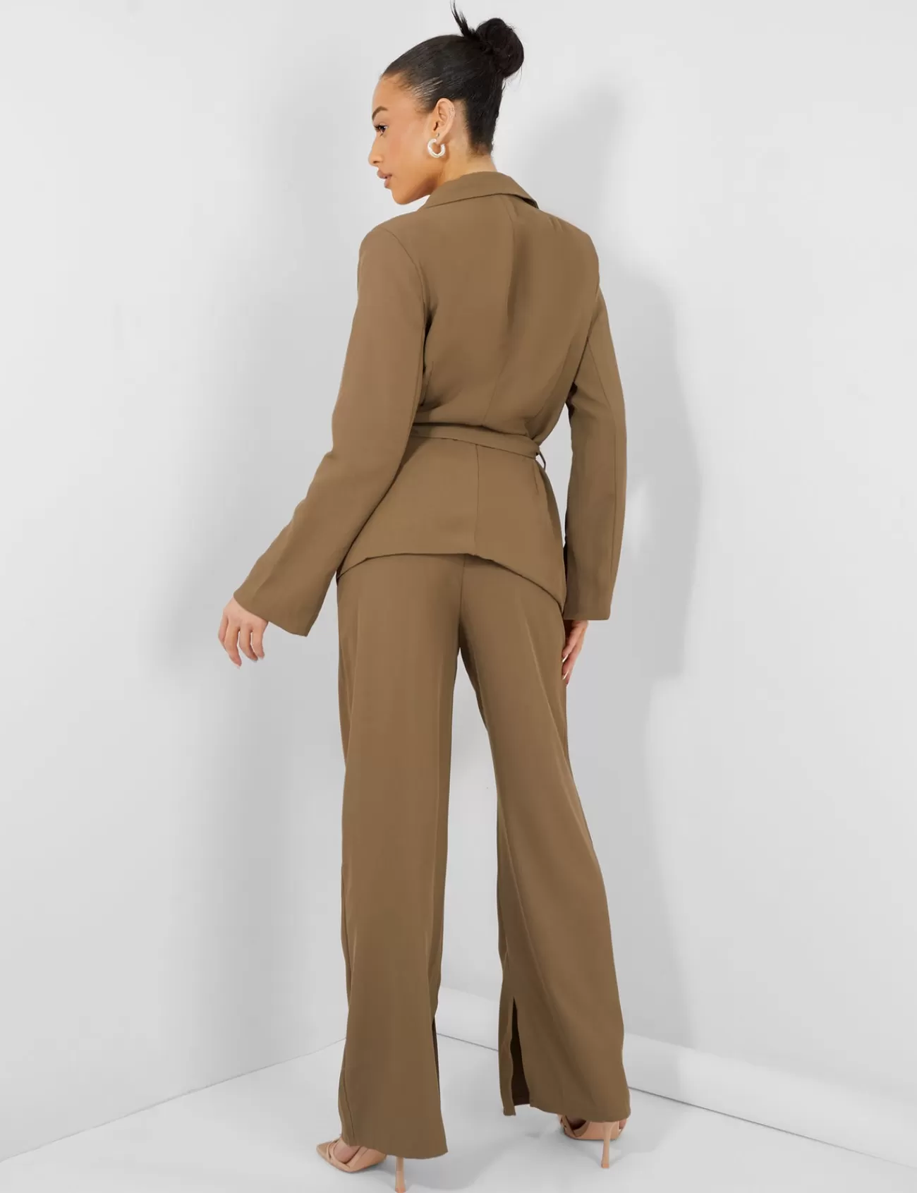 Public Desire Split Hem Wide Leg Tailored Trousers Khaki Store
