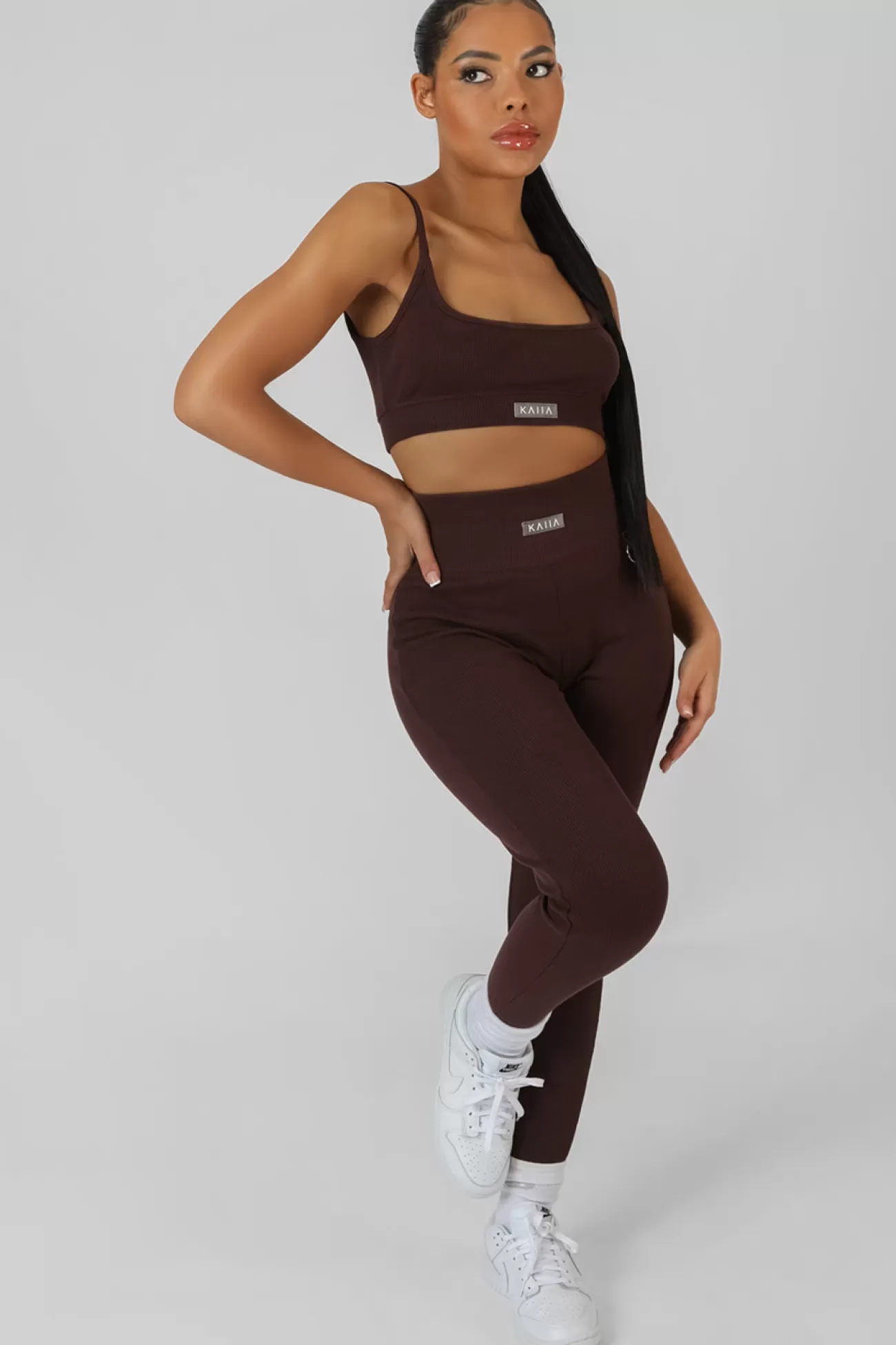 Public Desire Square Neck Kaiia Sport Strappy Bralet Chocolate Best