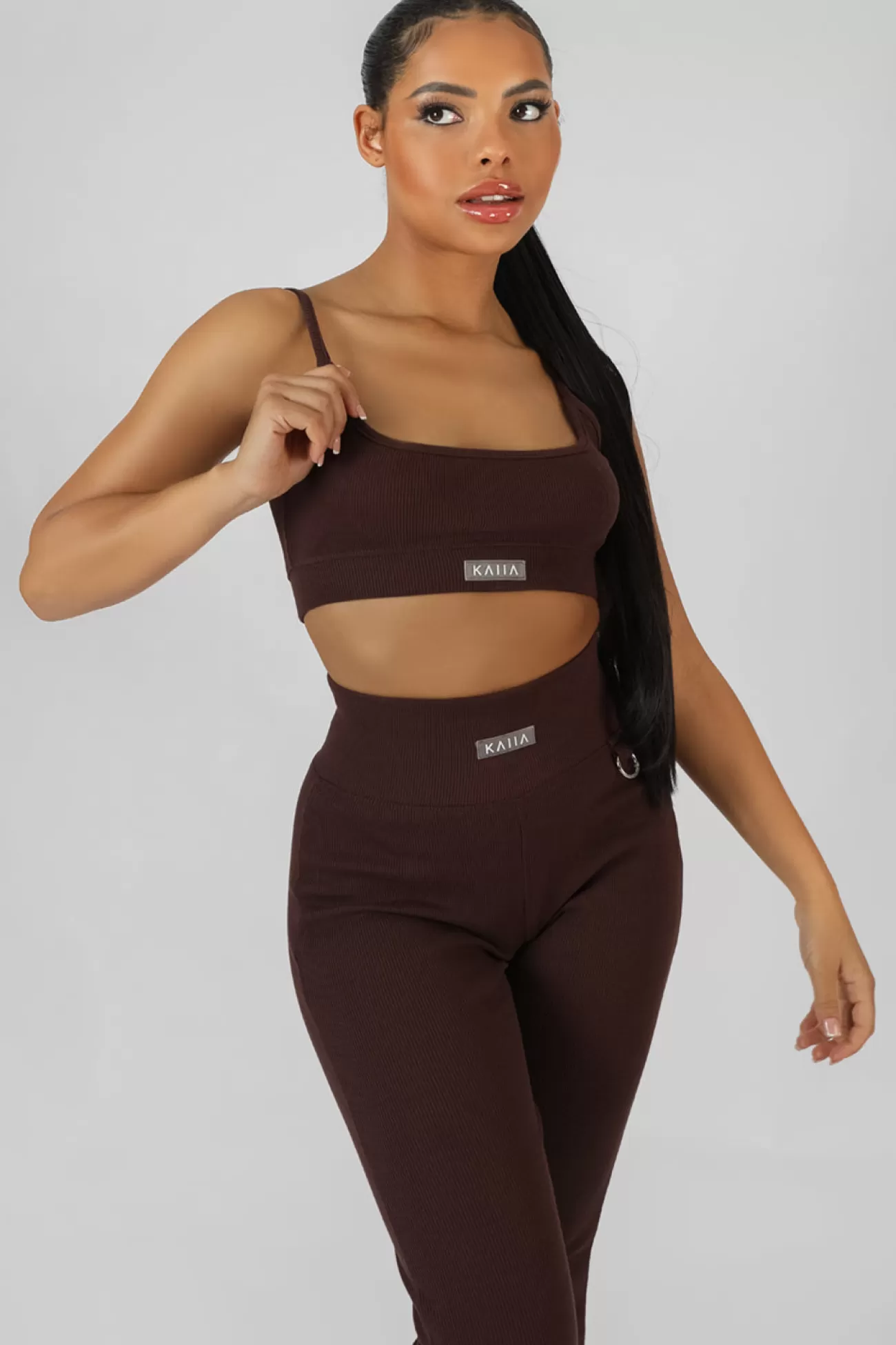 Public Desire Square Neck Kaiia Sport Strappy Bralet Chocolate Best