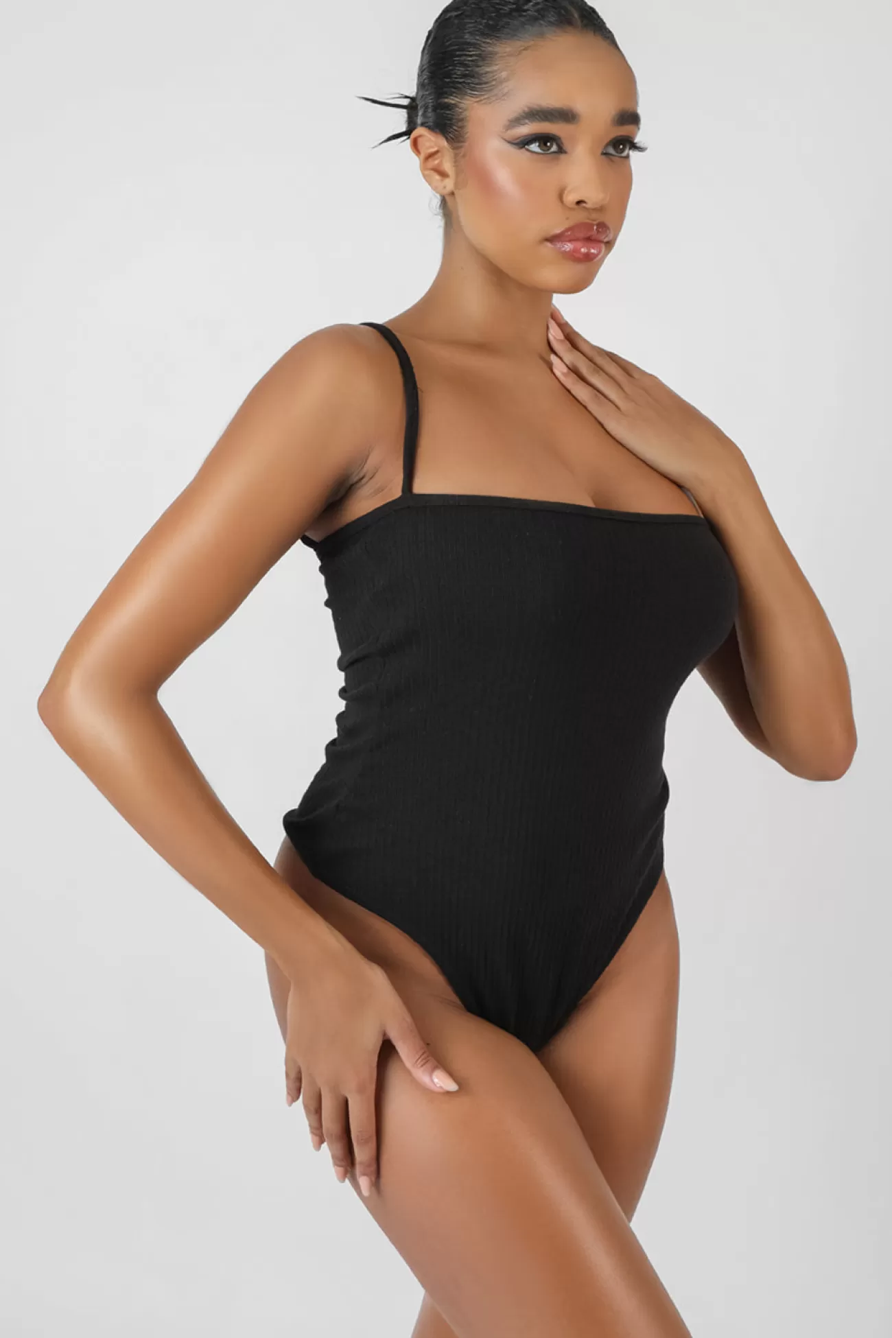 Public Desire Square Neck Ribbed Bodysuit Black Best Sale