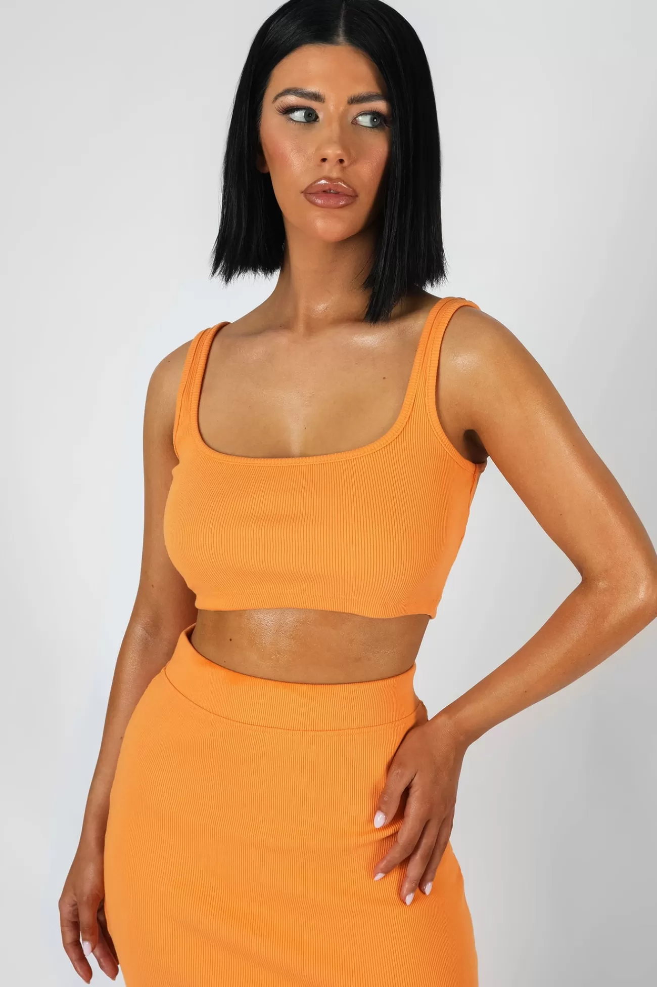 Public Desire Square Neck Ribbed Crop Top Mango Clearance