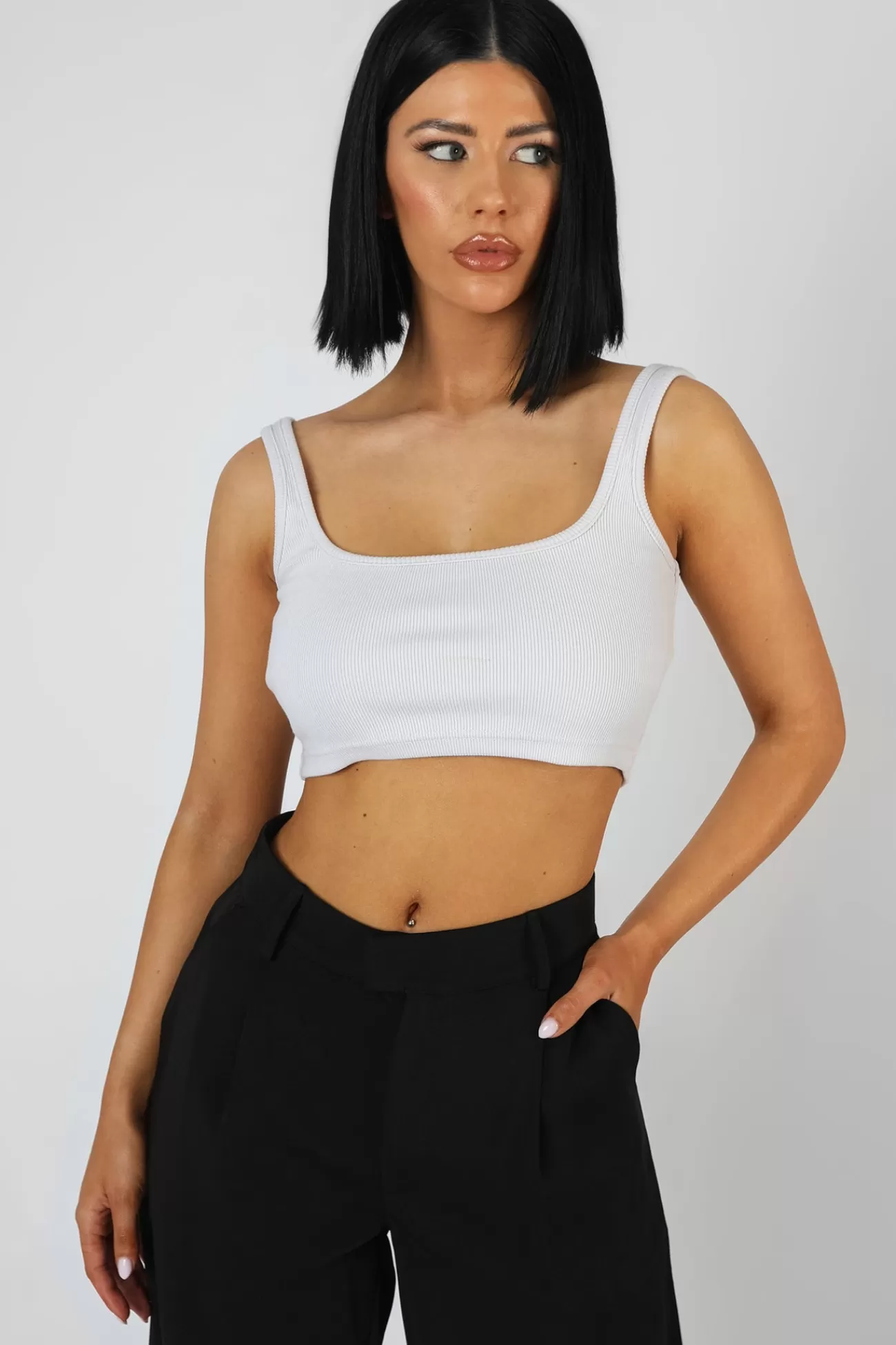 Public Desire Square Neck Ribbed Crop Top Ecru New