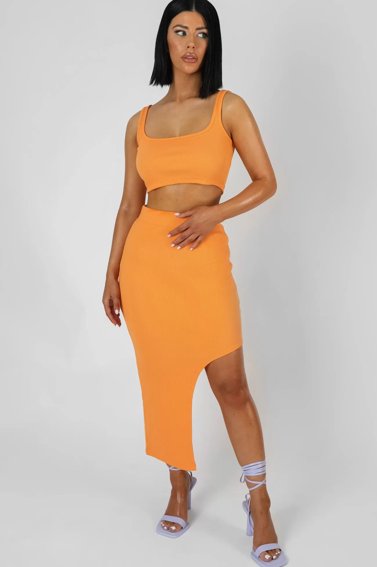 Public Desire Square Neck Ribbed Crop Top Mango Clearance