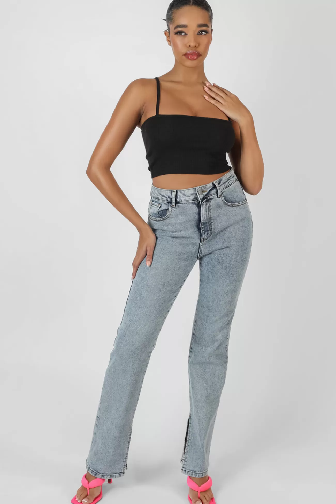Public Desire Square Neck Ribbed Cropped Top Black Sale