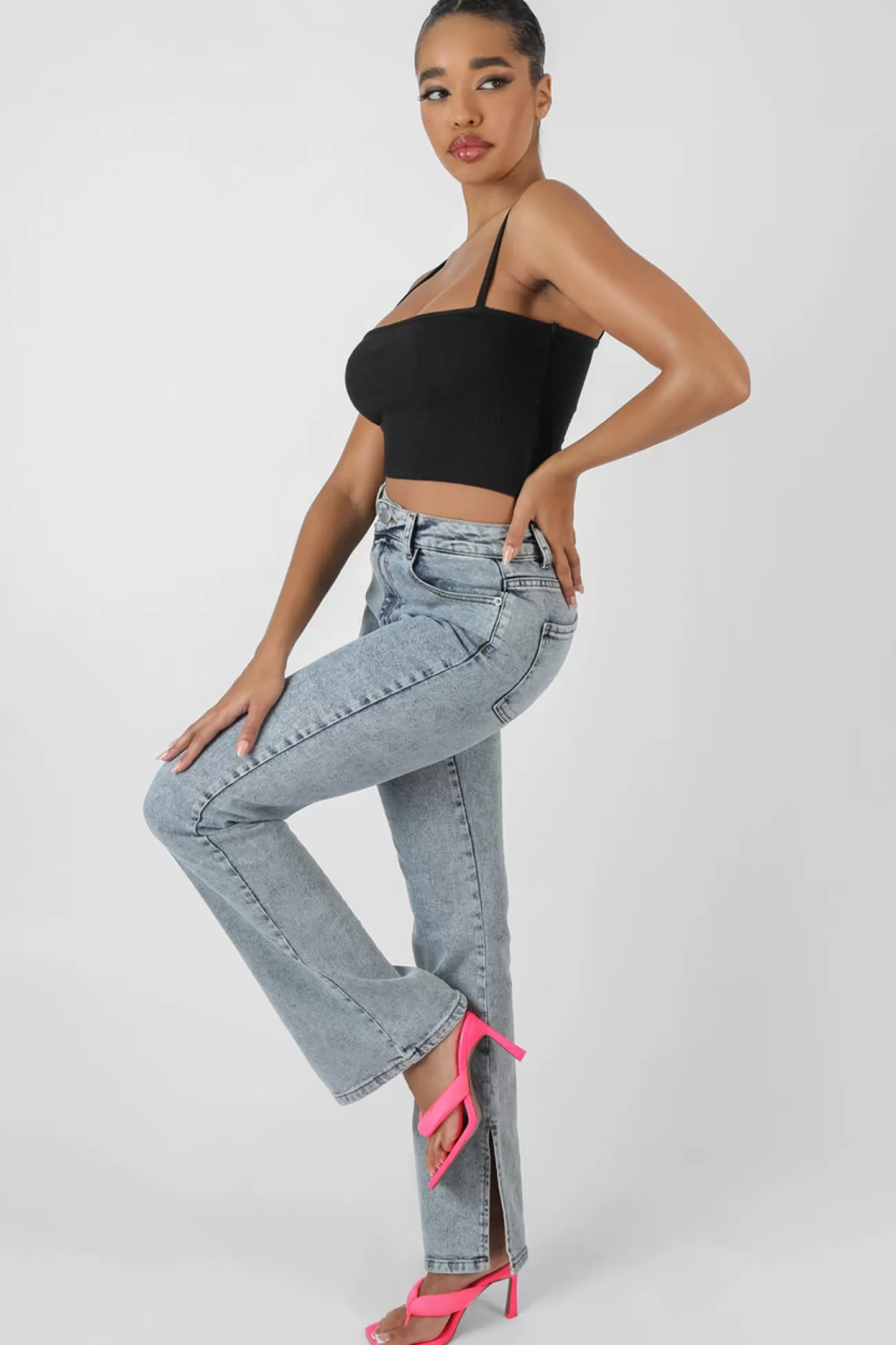Public Desire Square Neck Ribbed Cropped Top Black Sale