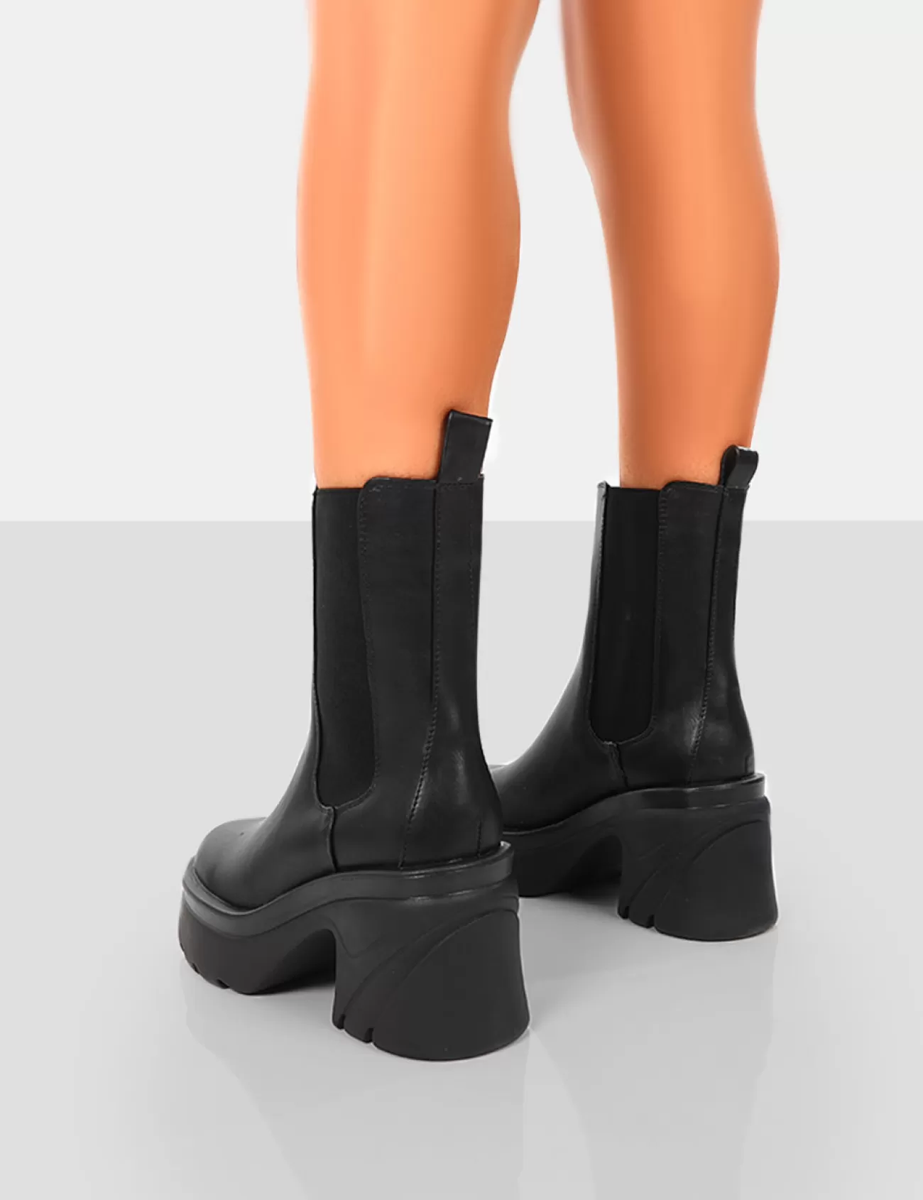 Public Desire Step Up Drench Pu Platform Chunky Sole Heeled Ankle Boots Black Best