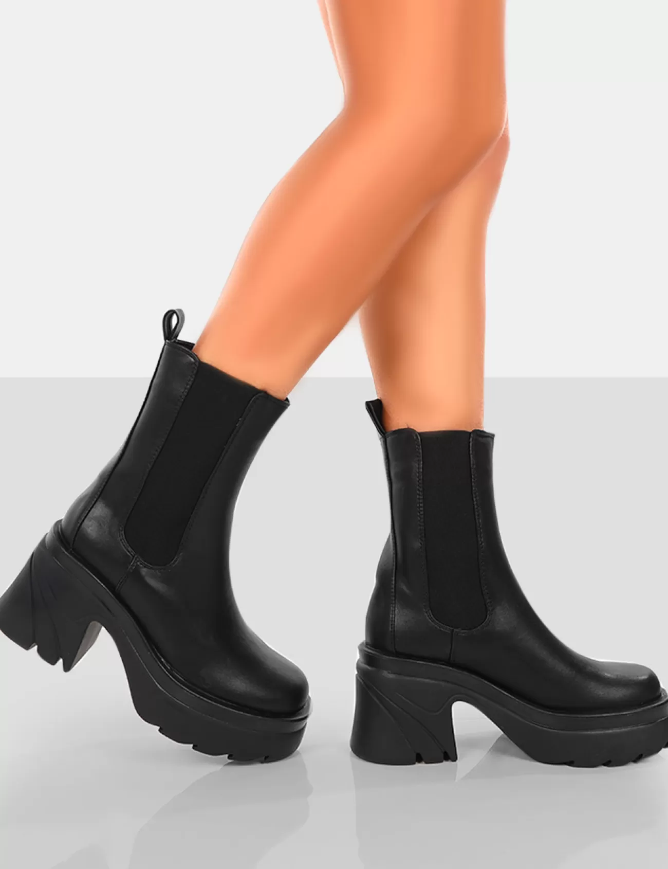 Public Desire Step Up Drench Pu Platform Chunky Sole Heeled Ankle Boots Black Best