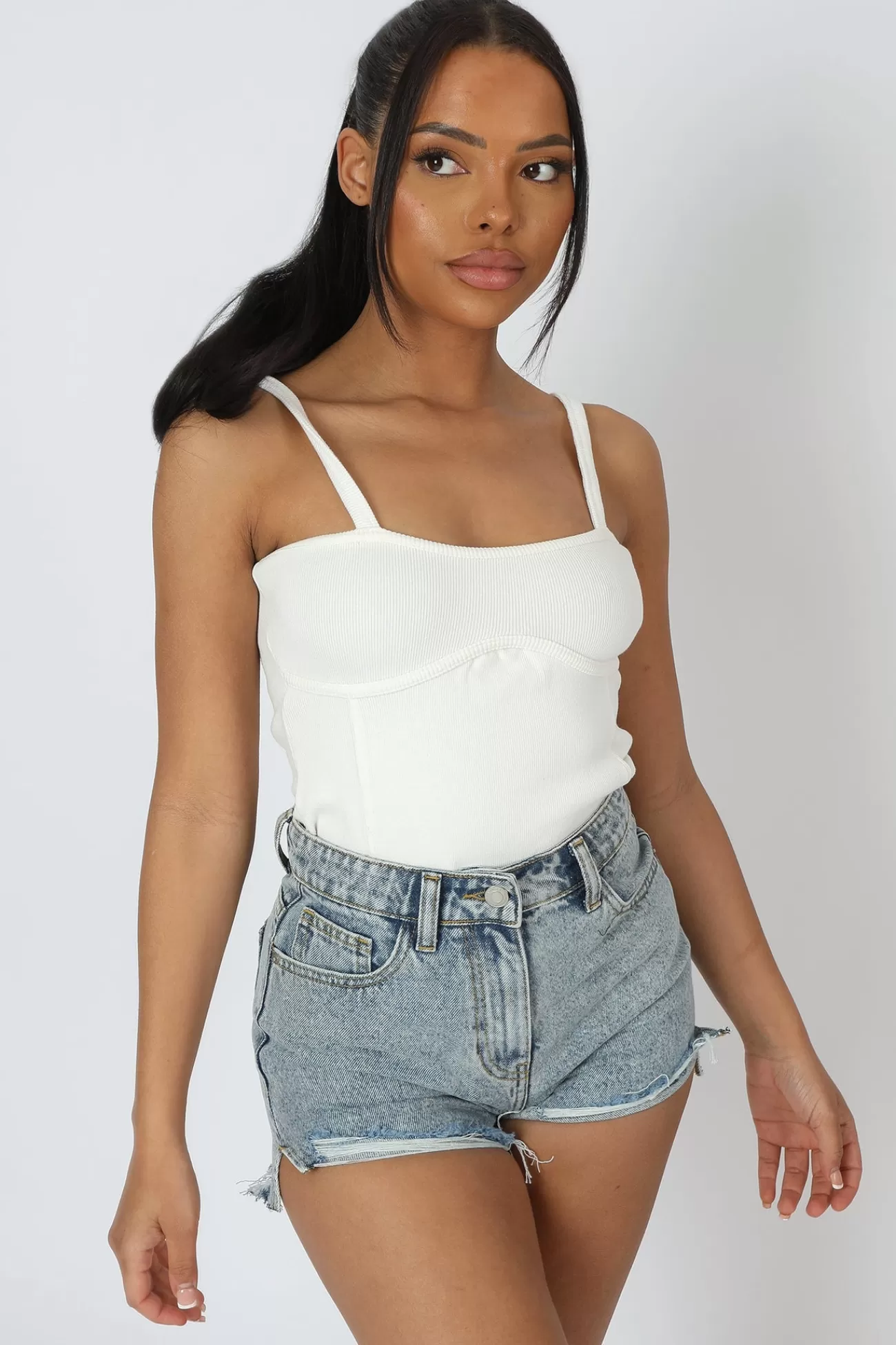 Public Desire Strappy Corset Bodysuit Ecru Cheap