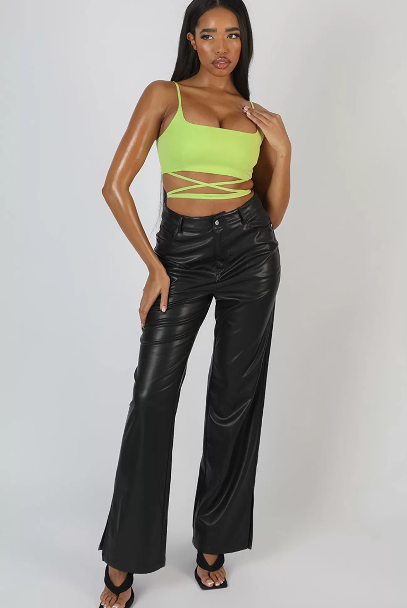 Public Desire Strappy Square Neck Crop Top Lime Flash Sale