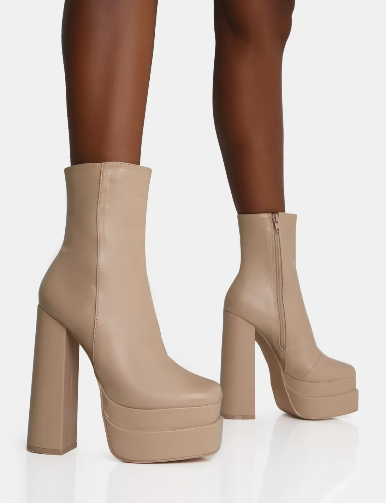 Public Desire Supine Pu Chunky Heeled Platform Ankle Boots Nude Discount